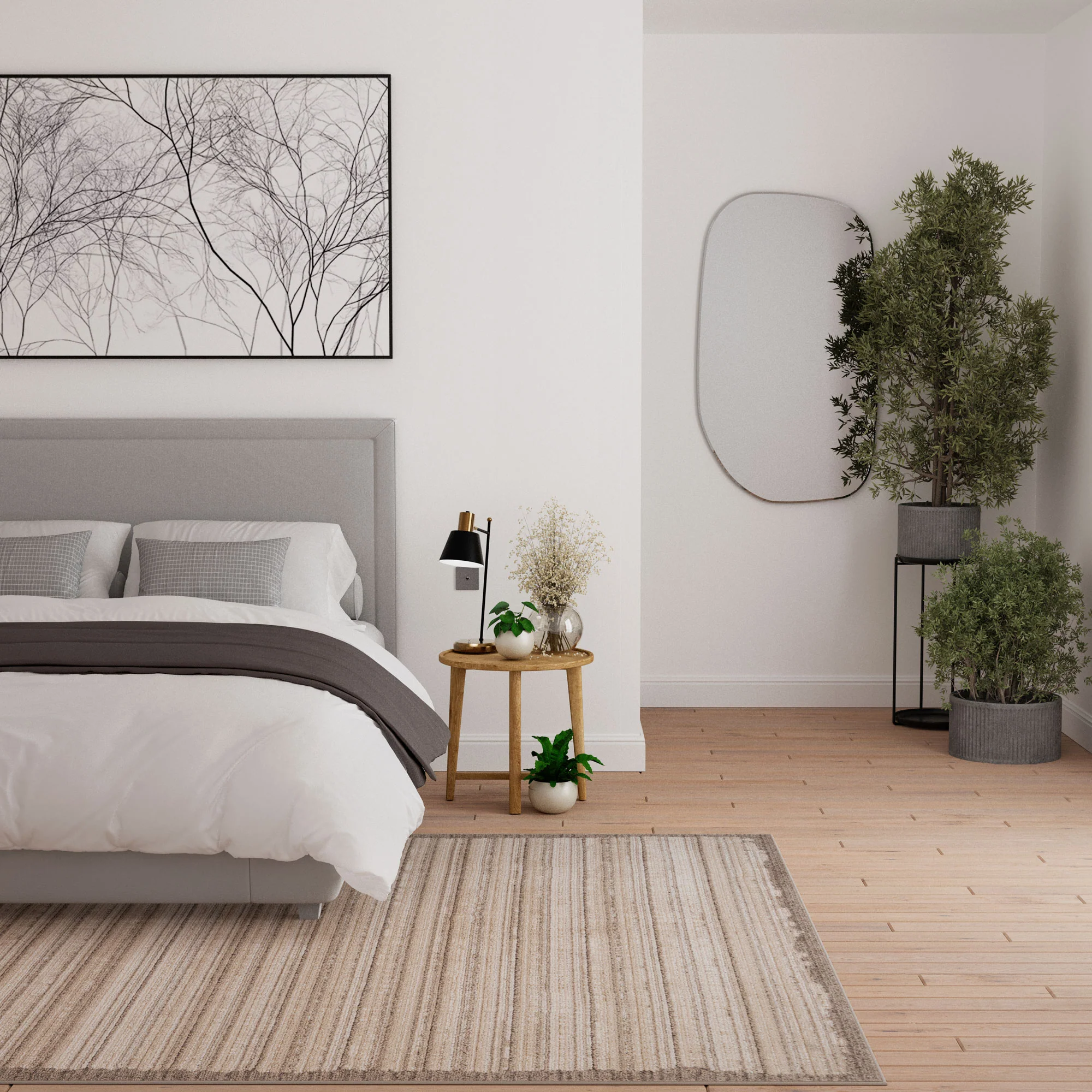 Beige Linear Bordered Area Rug - Rin - Image 3