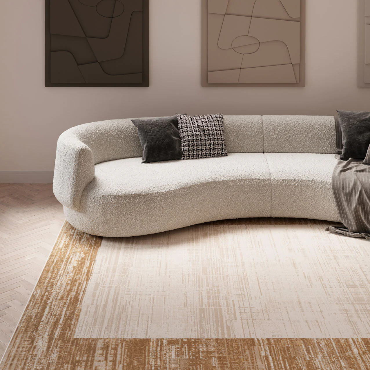 Beige Neutral Border Living Room Rug - Layla - Image 4