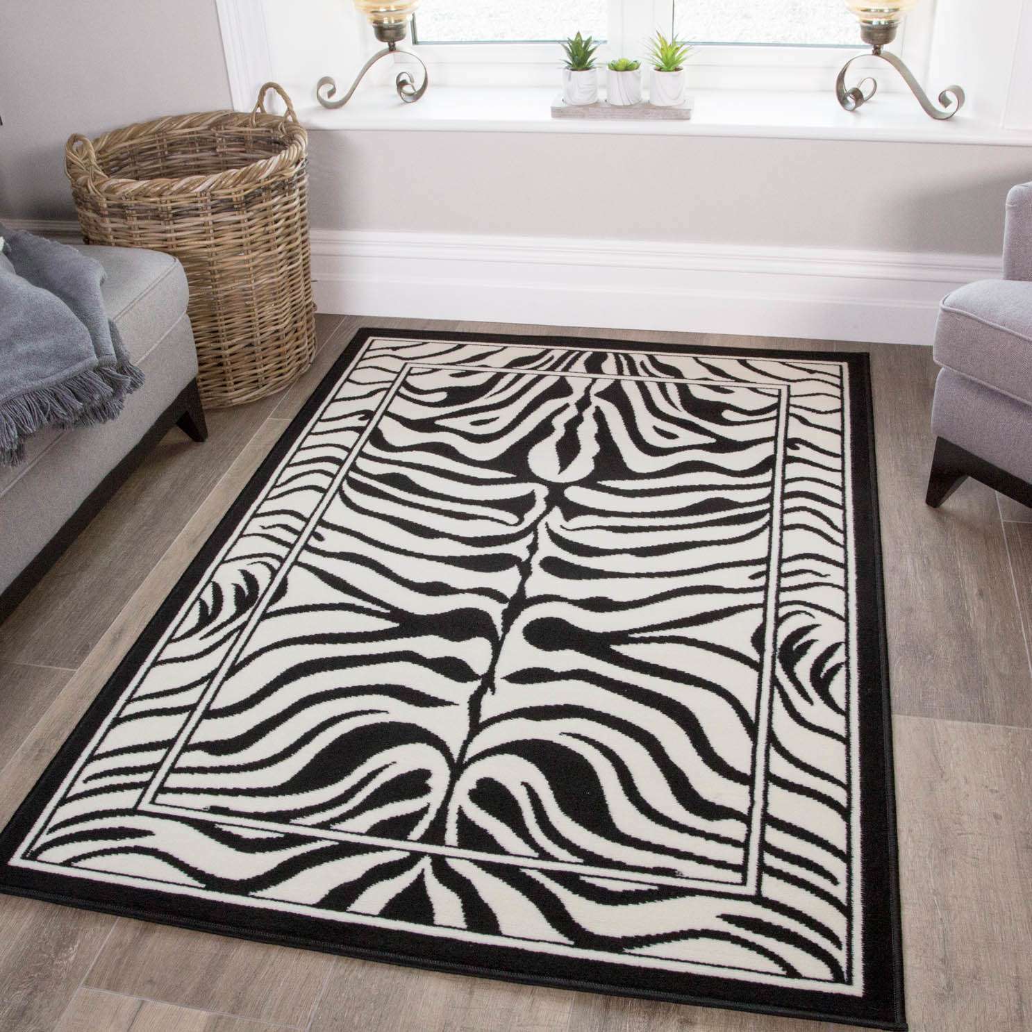 Black White Animal Zebra Print Rug - Image 3