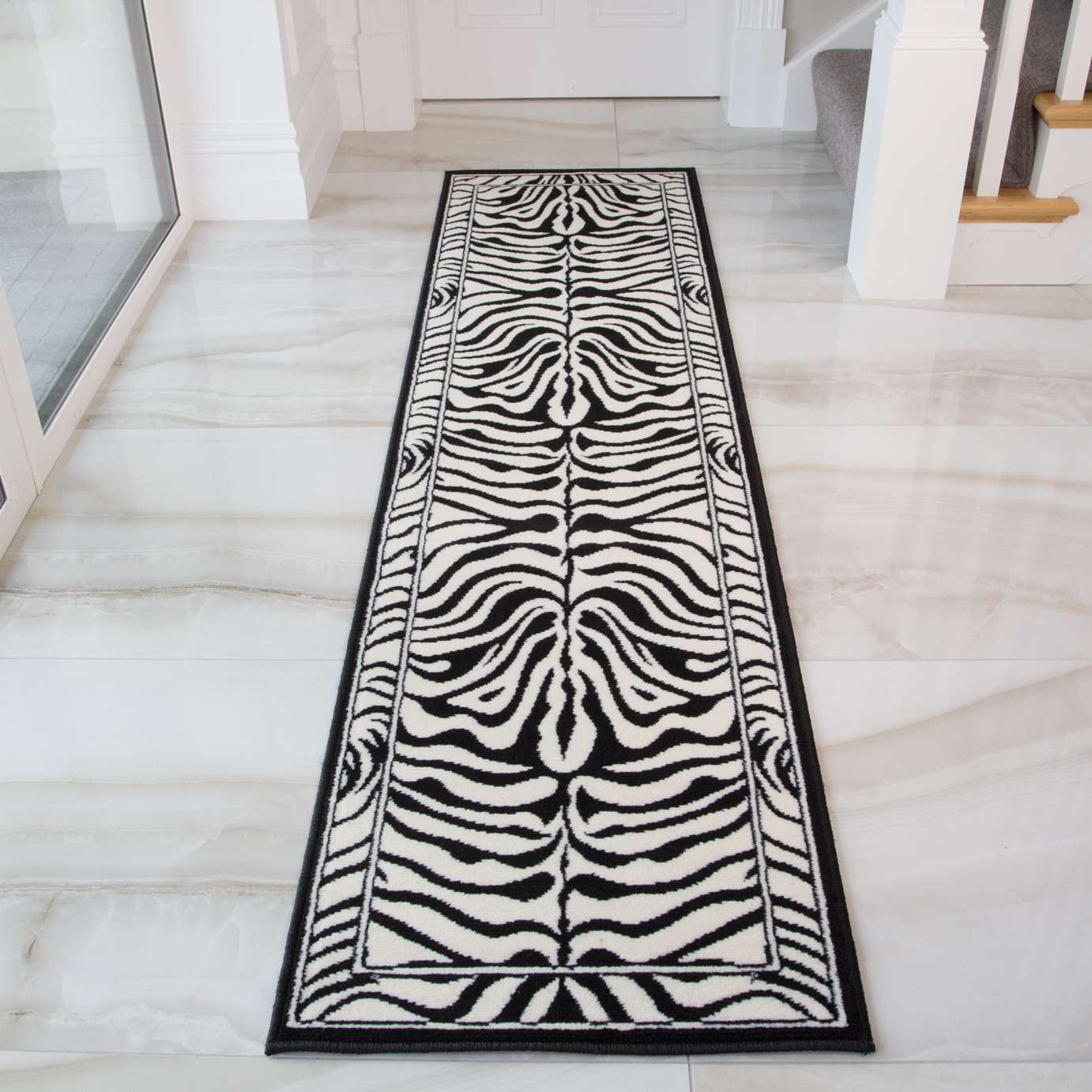 Black White Animal Zebra Print Runner Rug - Image 3