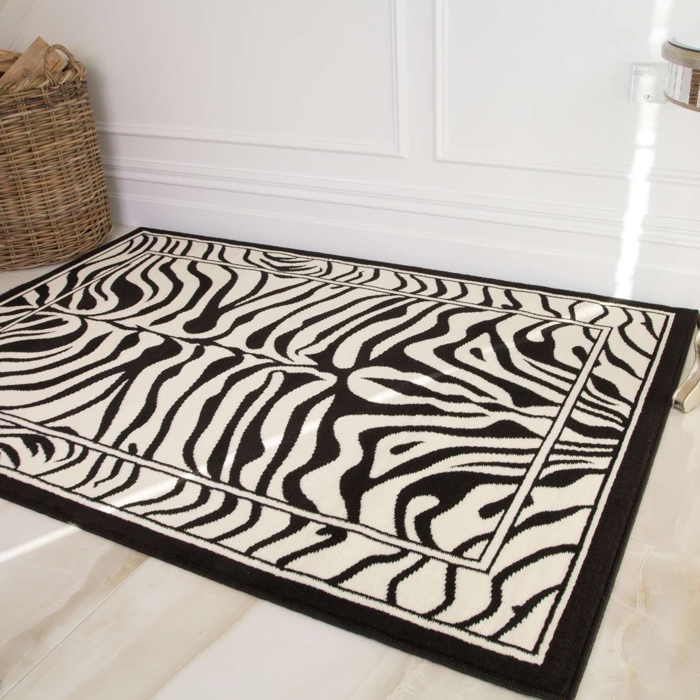 Black White Animal Zebra Print Runner Rug - Image 4