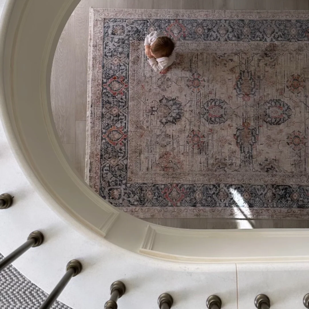 Blue Foral Motif Area Rug - Nava - Image 3