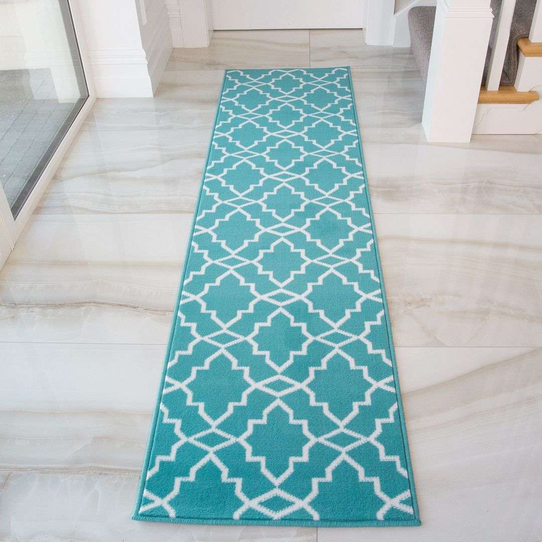 Blue Trellis Hall Runner Living Room Rug - Image 3