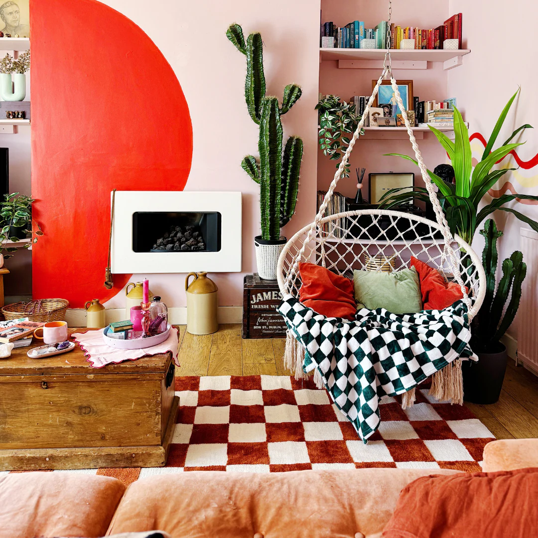 Burnt Orange Retro Checkerboard Rug - Maze Rust - Image 10