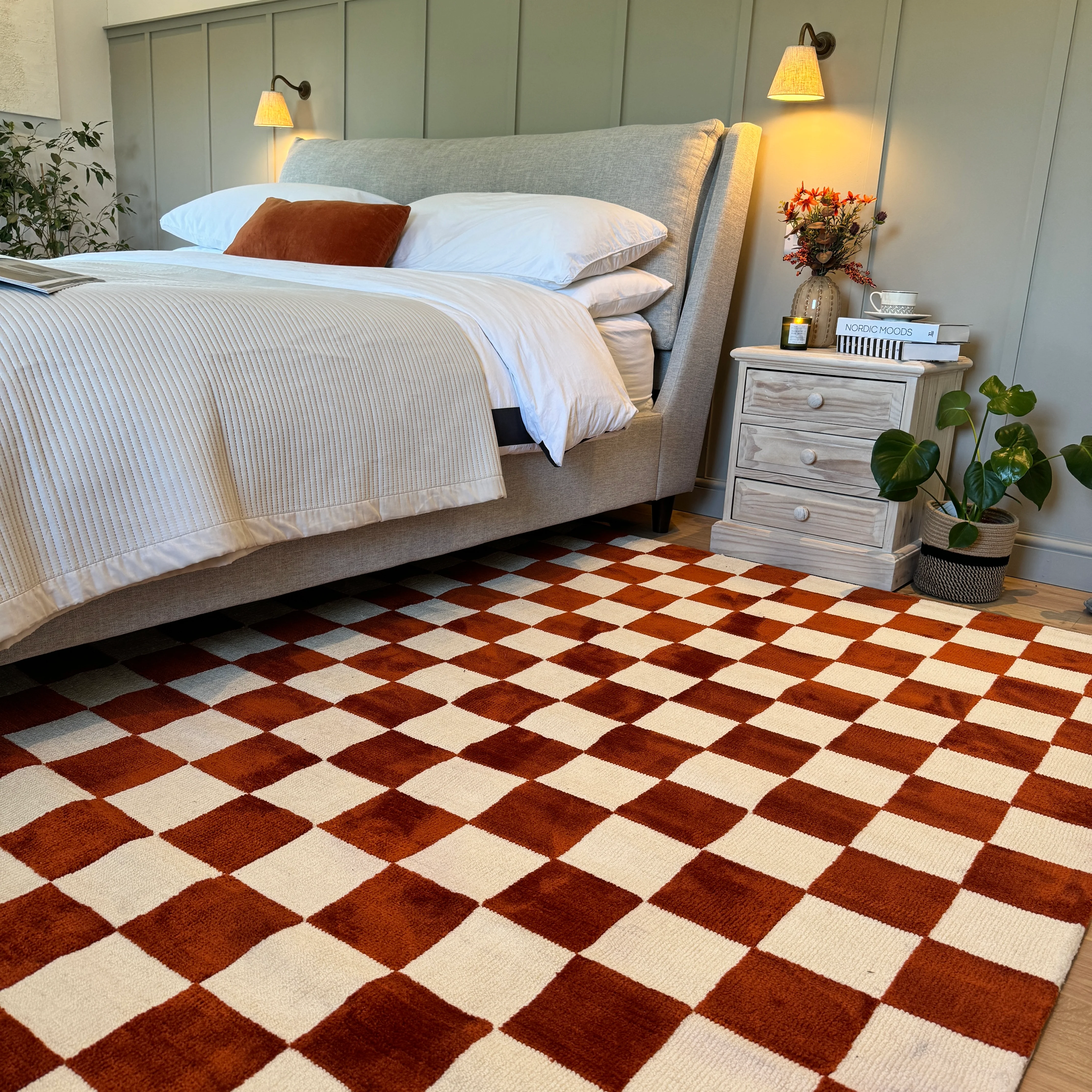 Burnt Orange Retro Checkerboard Rug - Maze Rust - Image 16