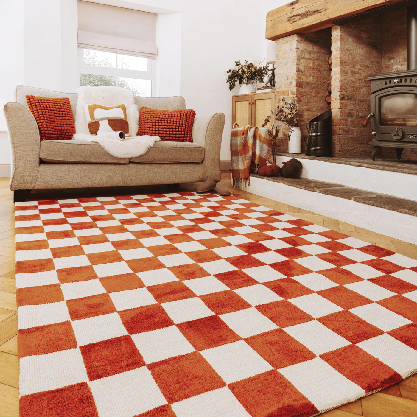 Burnt Orange Retro Checkerboard Rug - Maze Rust - Image 17