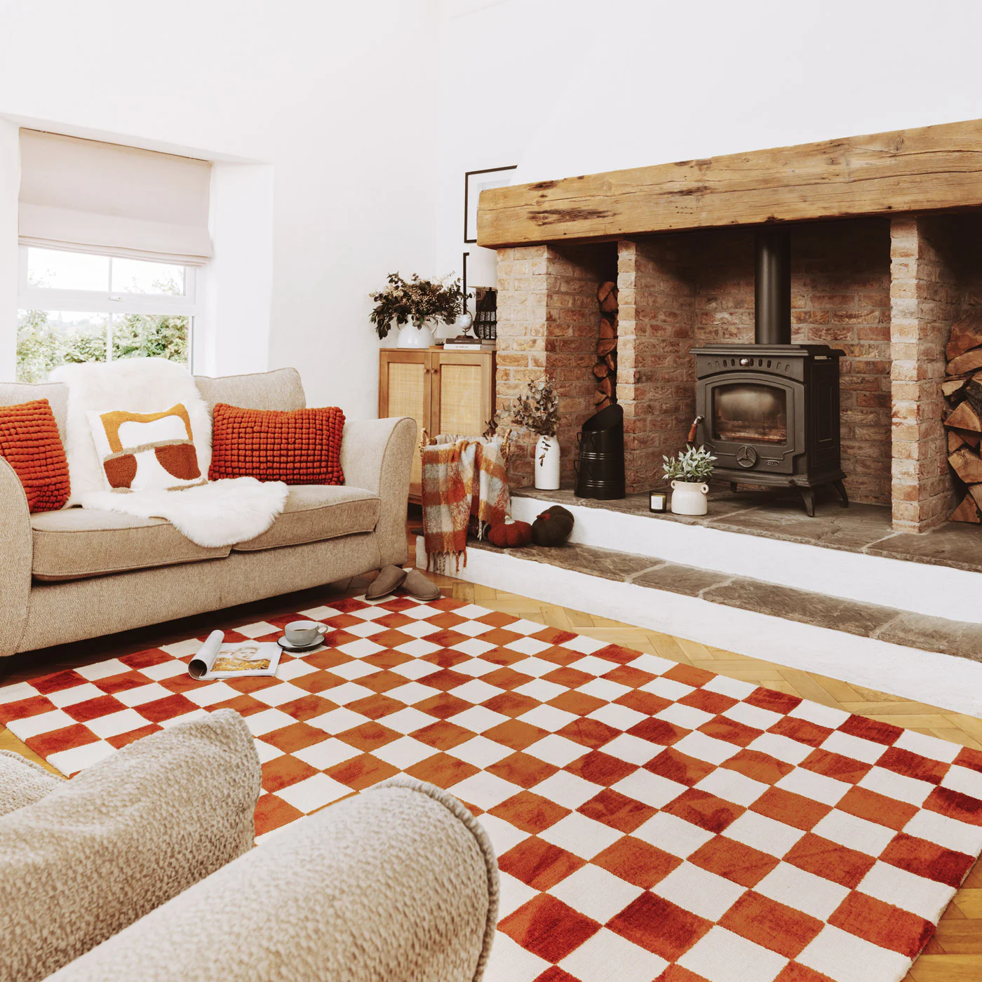 Burnt Orange Retro Checkerboard Rug - Maze Rust - Image 18