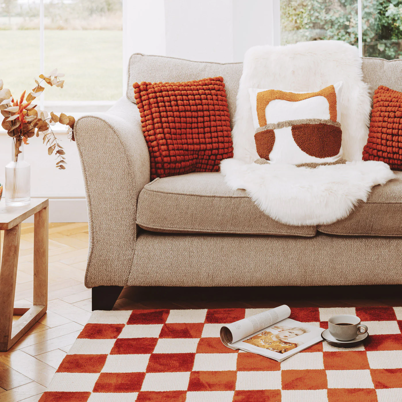 Burnt Orange Retro Checkerboard Rug - Maze Rust - Image 19