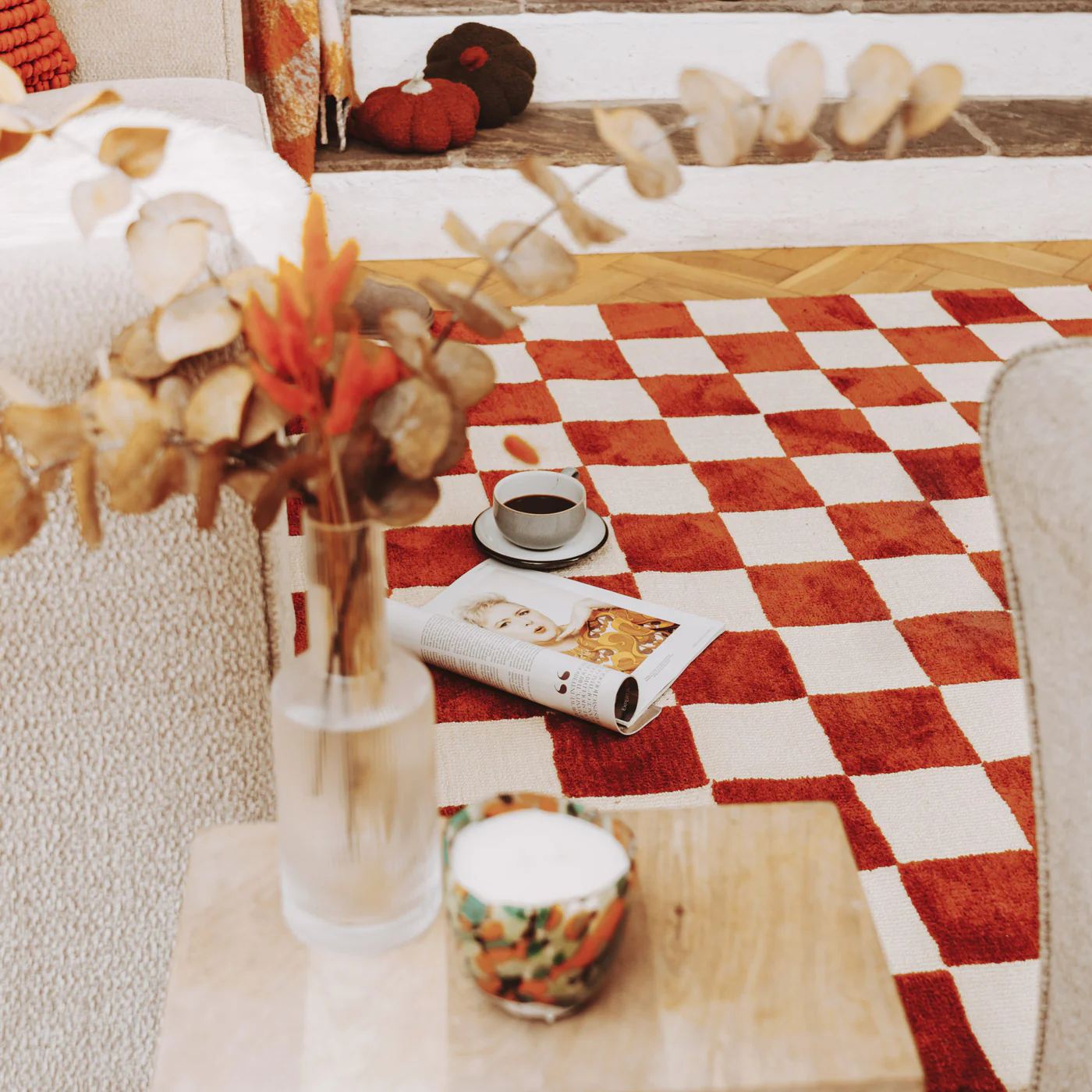Burnt Orange Retro Checkerboard Rug - Maze Rust - Image 20