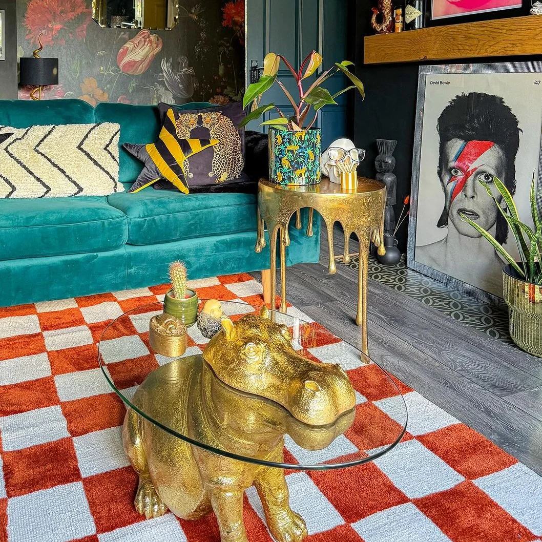 Burnt Orange Retro Checkerboard Rug - Maze Rust - Image 3