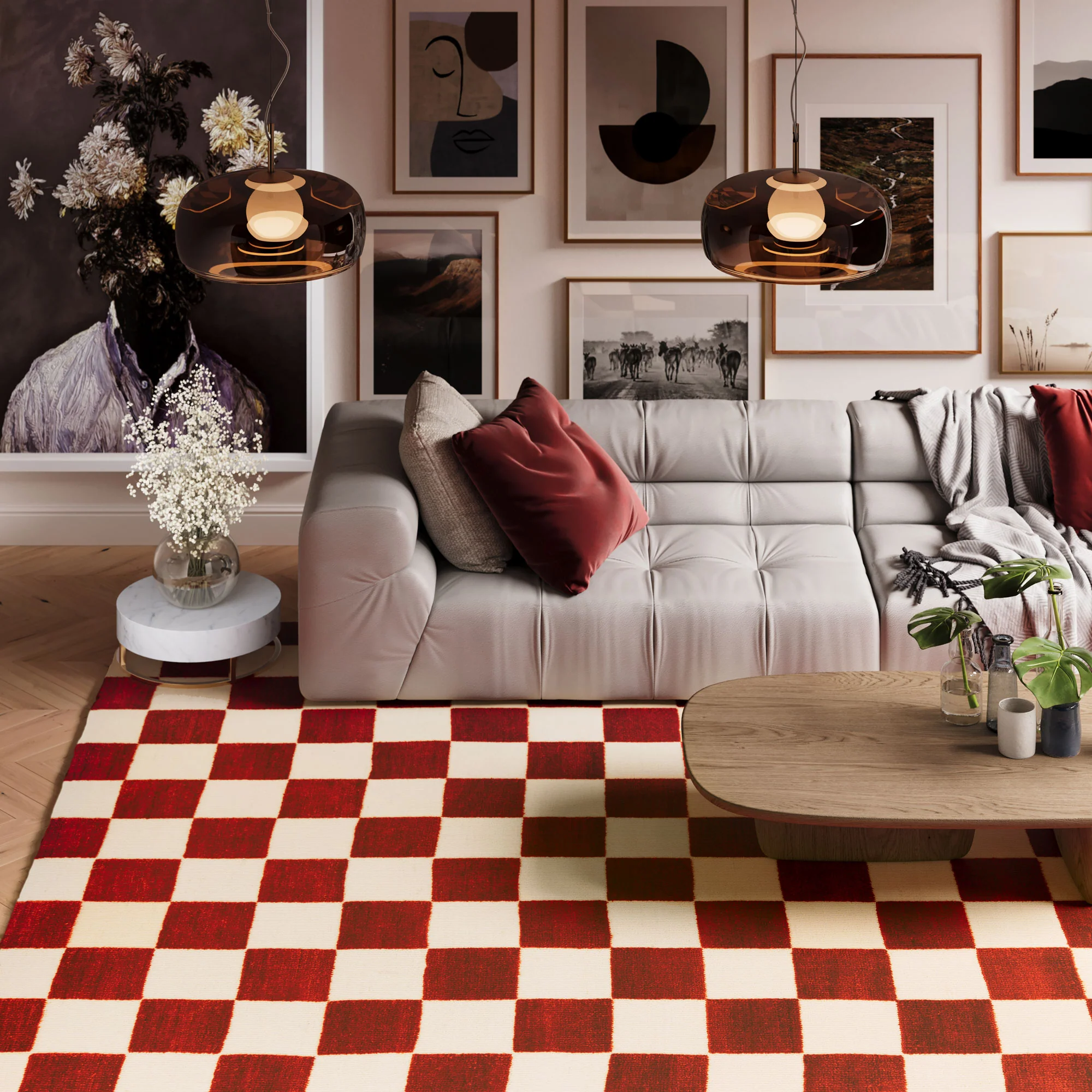 Burnt Orange Retro Checkerboard Rug - Maze Rust - Image 8