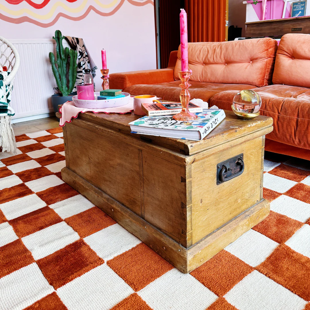 Burnt Orange Retro Checkerboard Rug - Maze Rust - Image 9