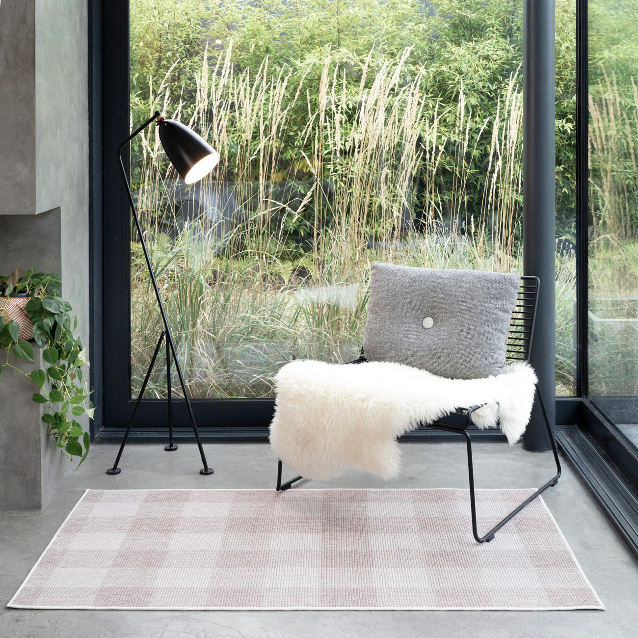 Beige Washable Checker Style Rug - Magda - Image 5