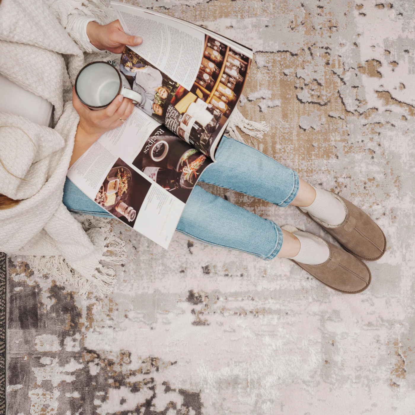 Distressed Abstract Beige Area Rug - Grace - Image 3