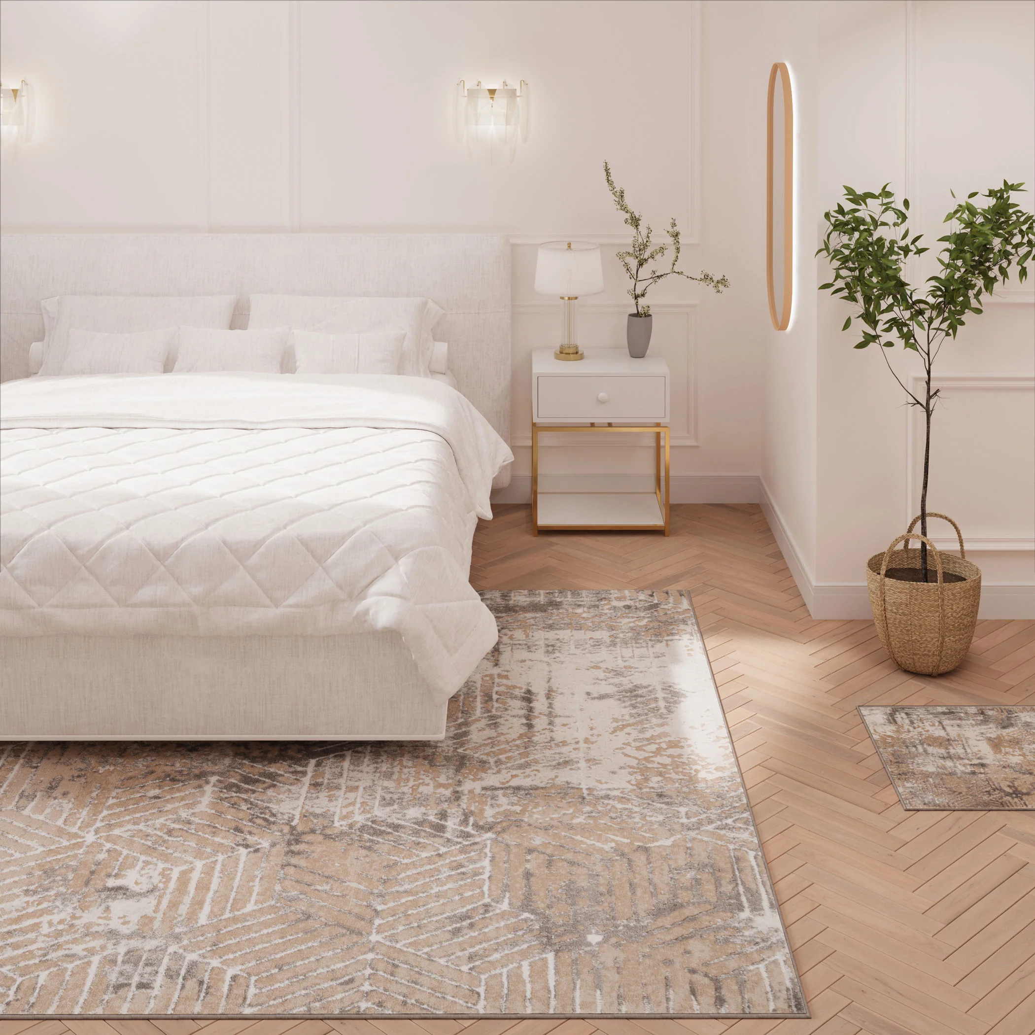 Distressed Beige Art Deco Area Rug - Busby - Image 3