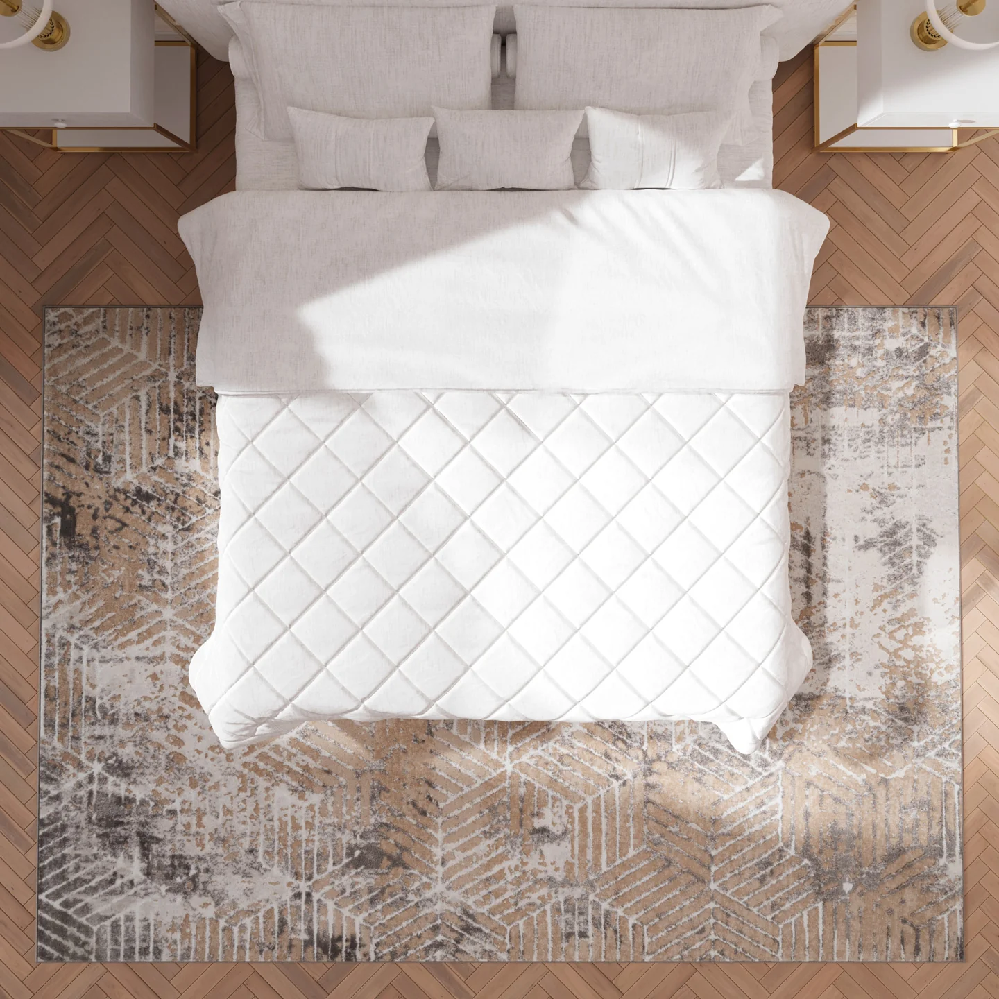 Distressed Beige Art Deco Area Rug - Busby - Image 7