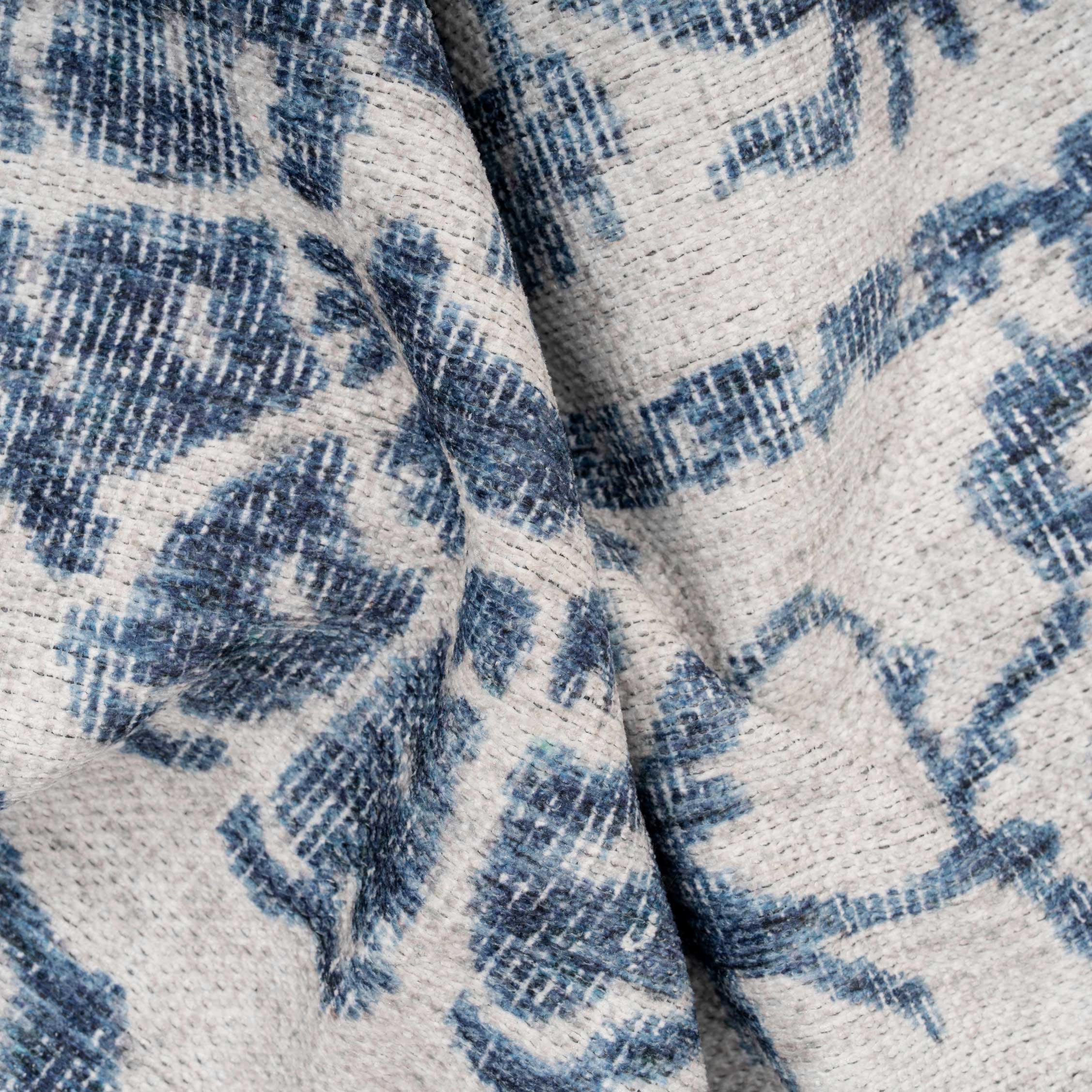 Flatwoven Washable Distressed Blue Damask Runner - Bala - Image 8