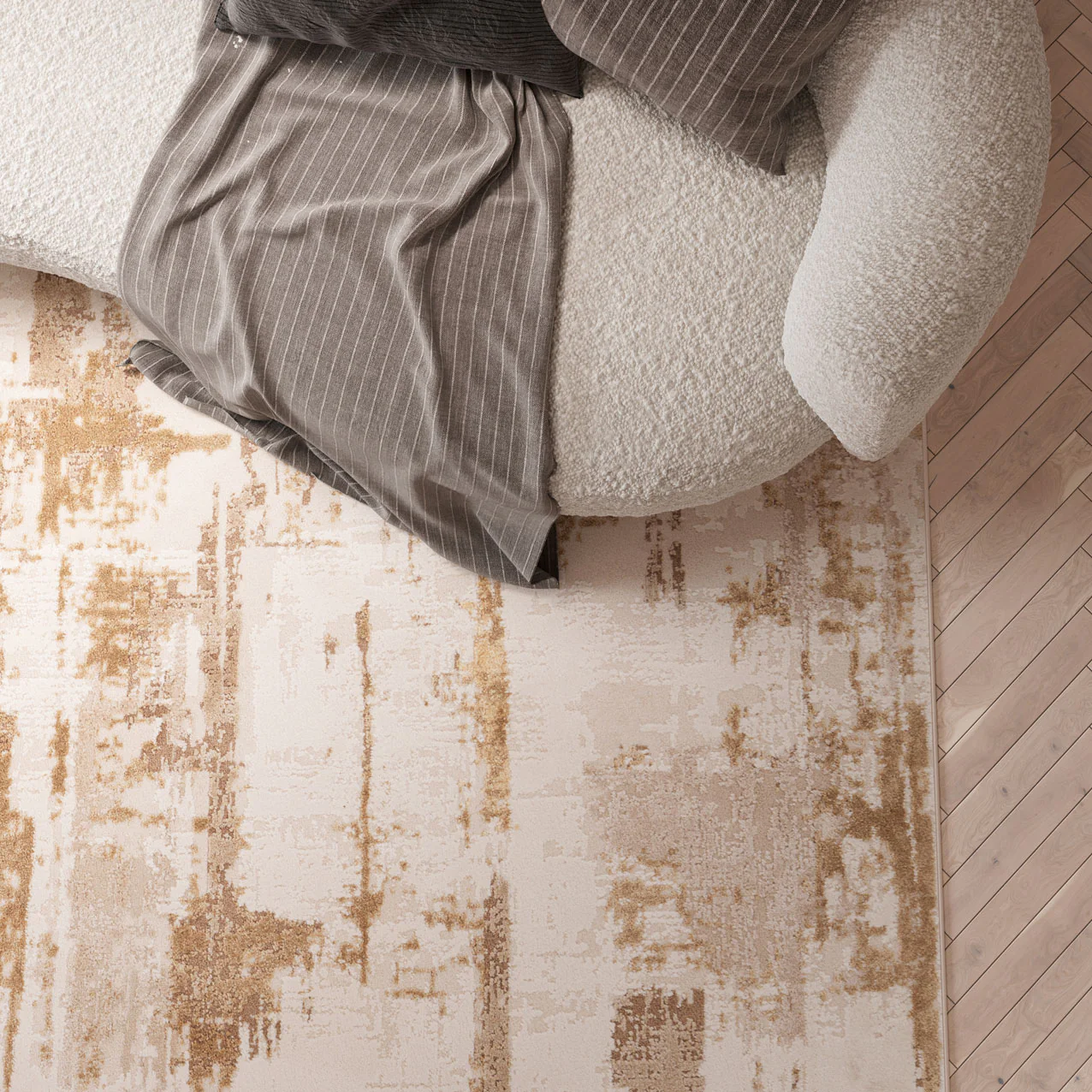 Distressed Brushstroke Beige Rug - Farah - Image 3
