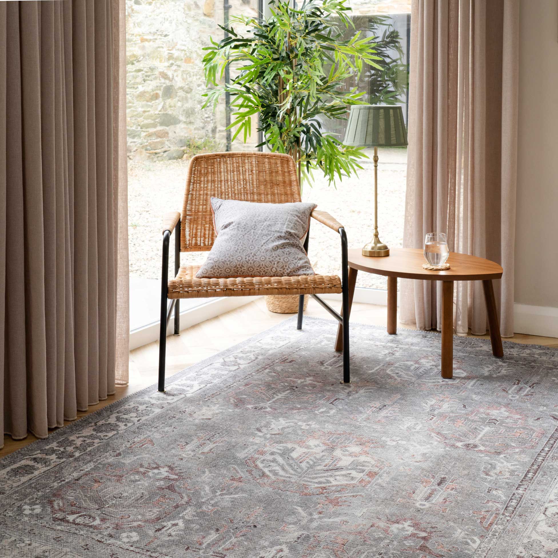 Flatwoven Washable Distressed Grey Bordered Runner - Grand - Image 11