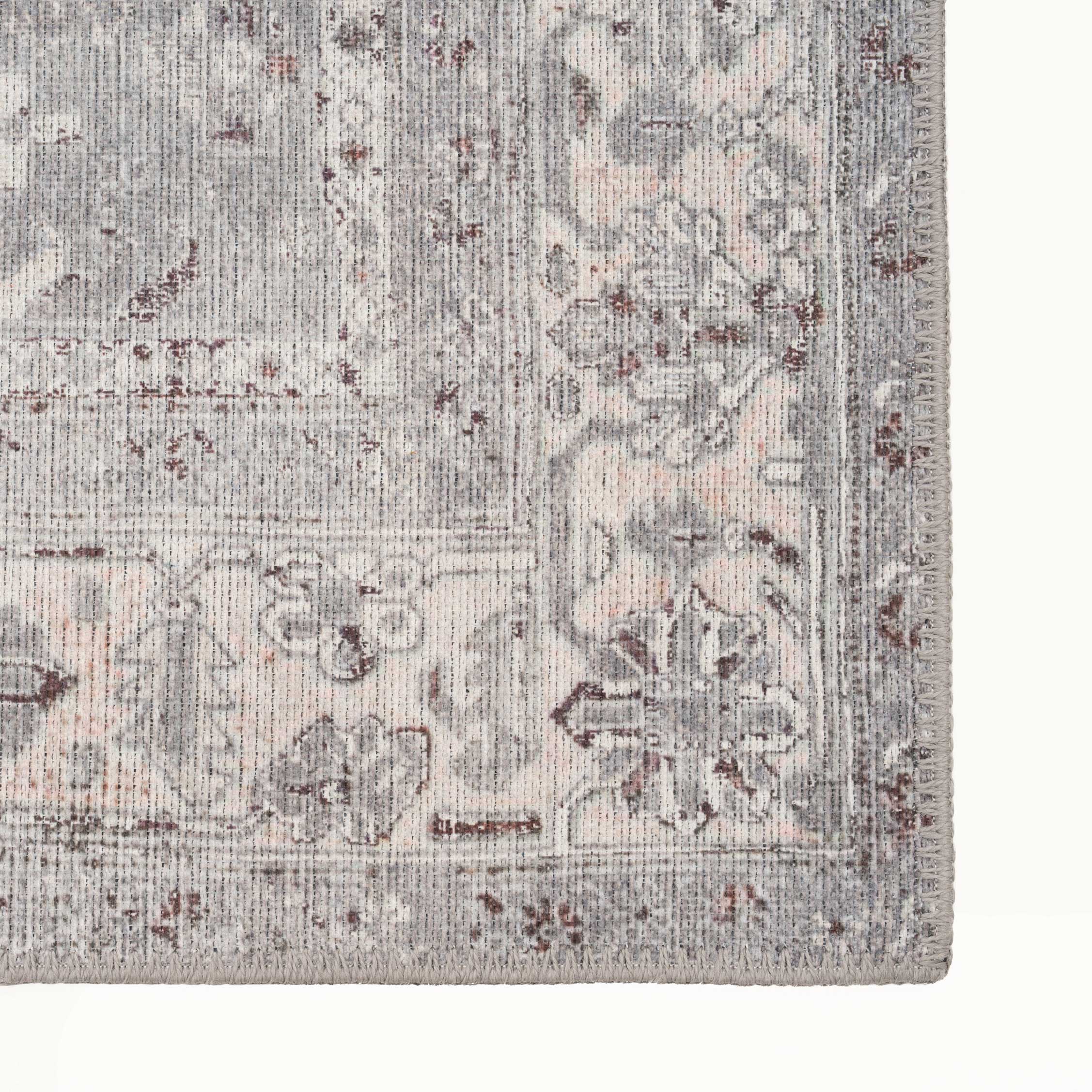 Flatwoven Washable Distressed Grey Bordered Runner - Grand - Image 3