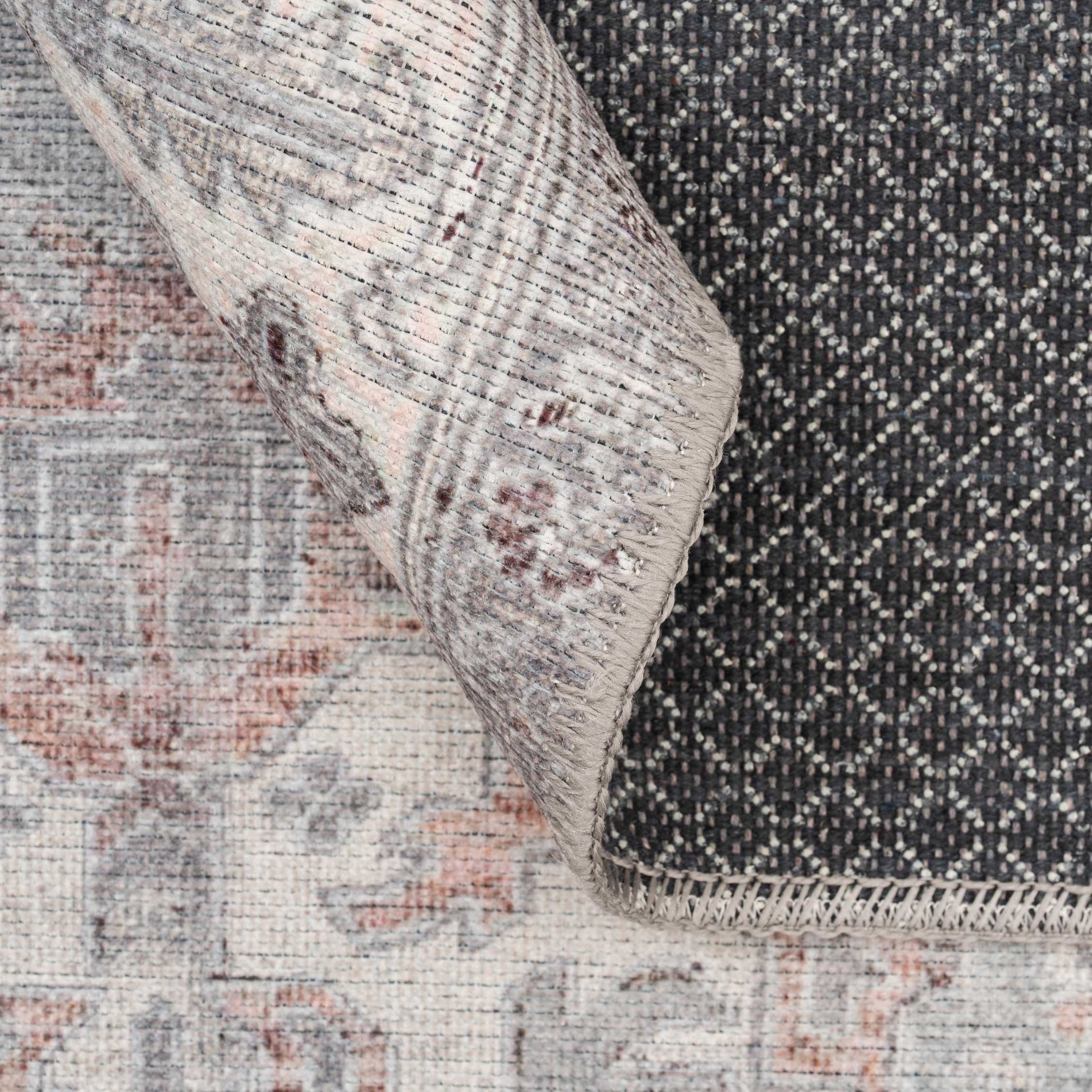 Flatwoven Washable Distressed Grey Bordered Runner - Grand - Image 5