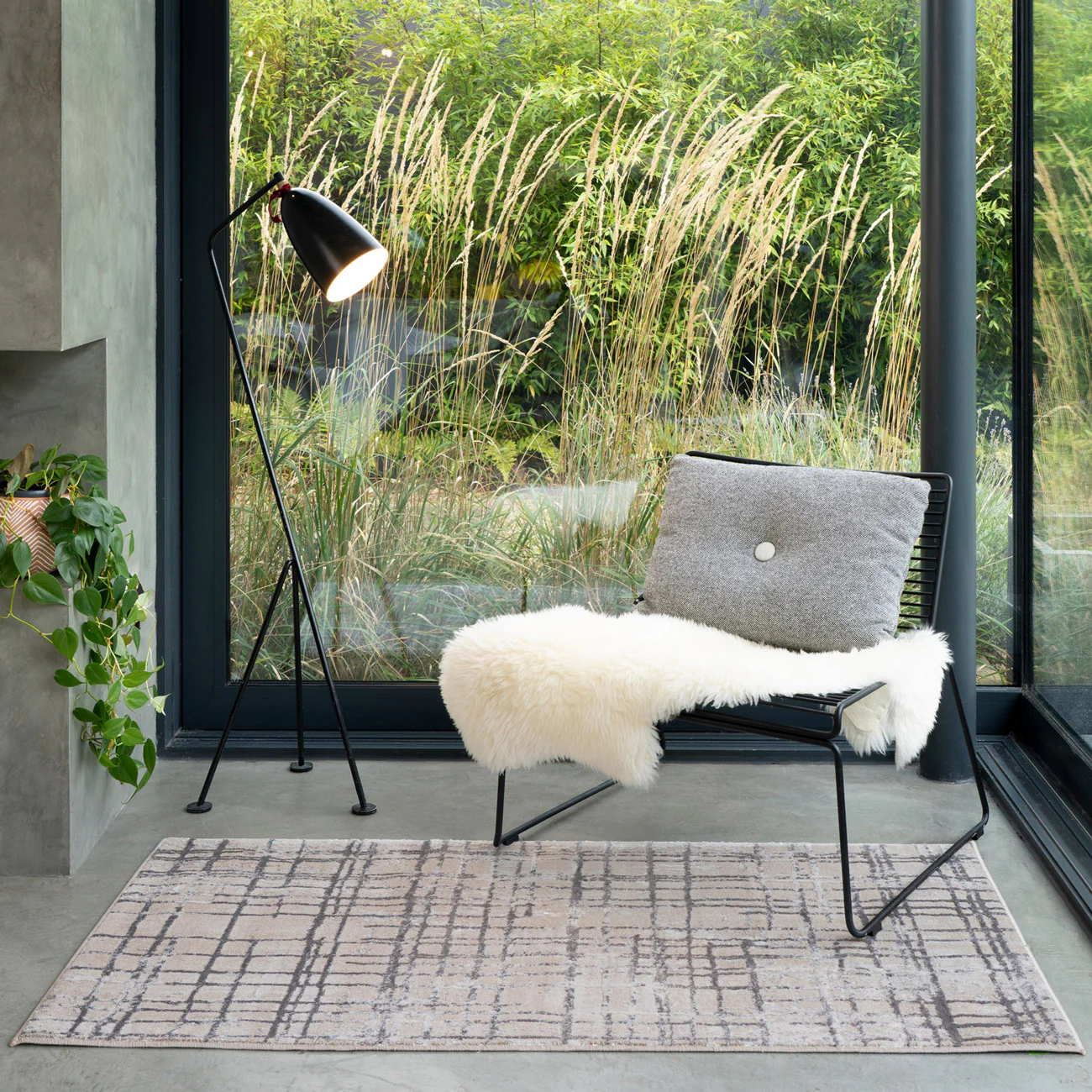 Distressed Linear Beige Silver Rug - Diora - Image 6