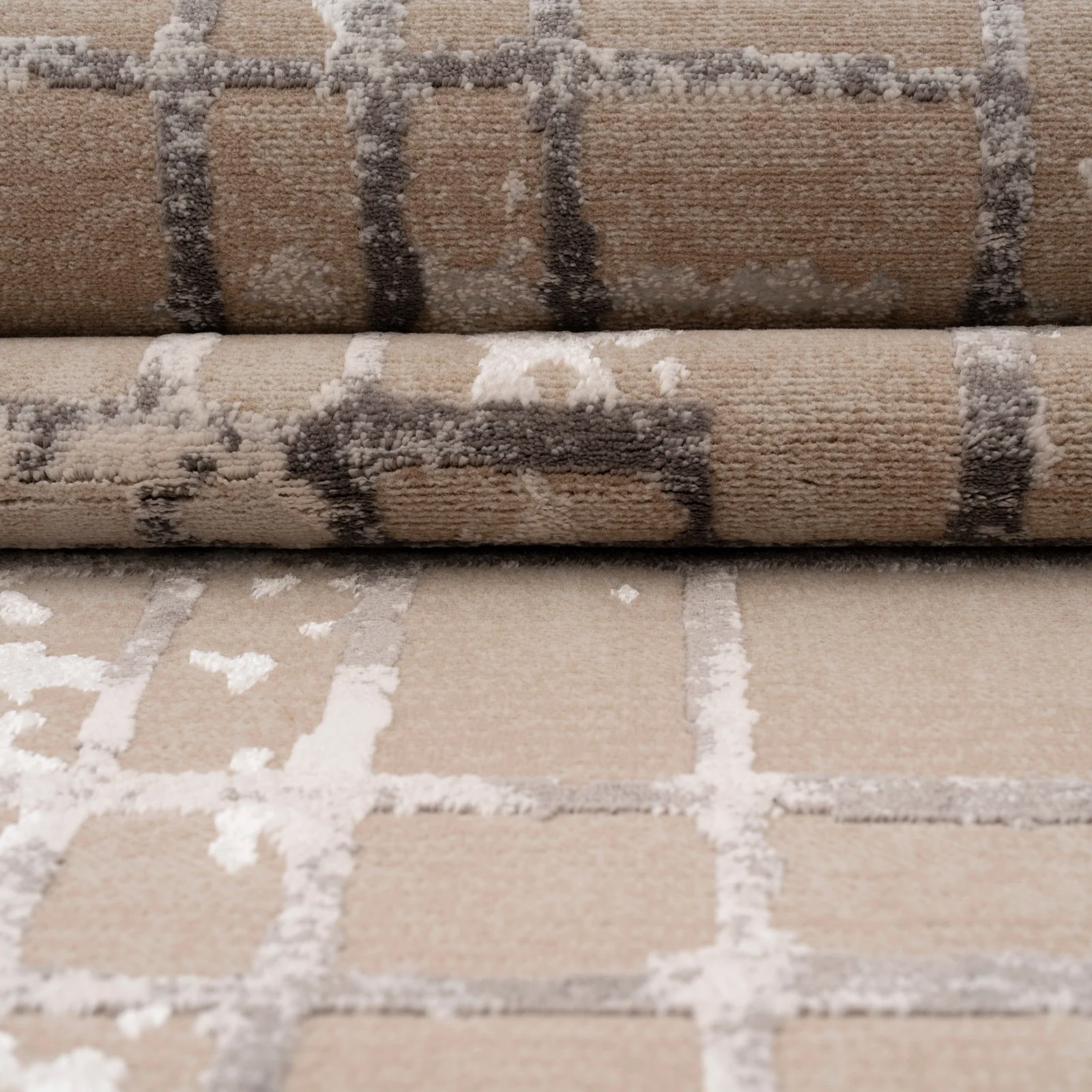 Distressed Linear Beige Silver Rug - Diora - Image 10