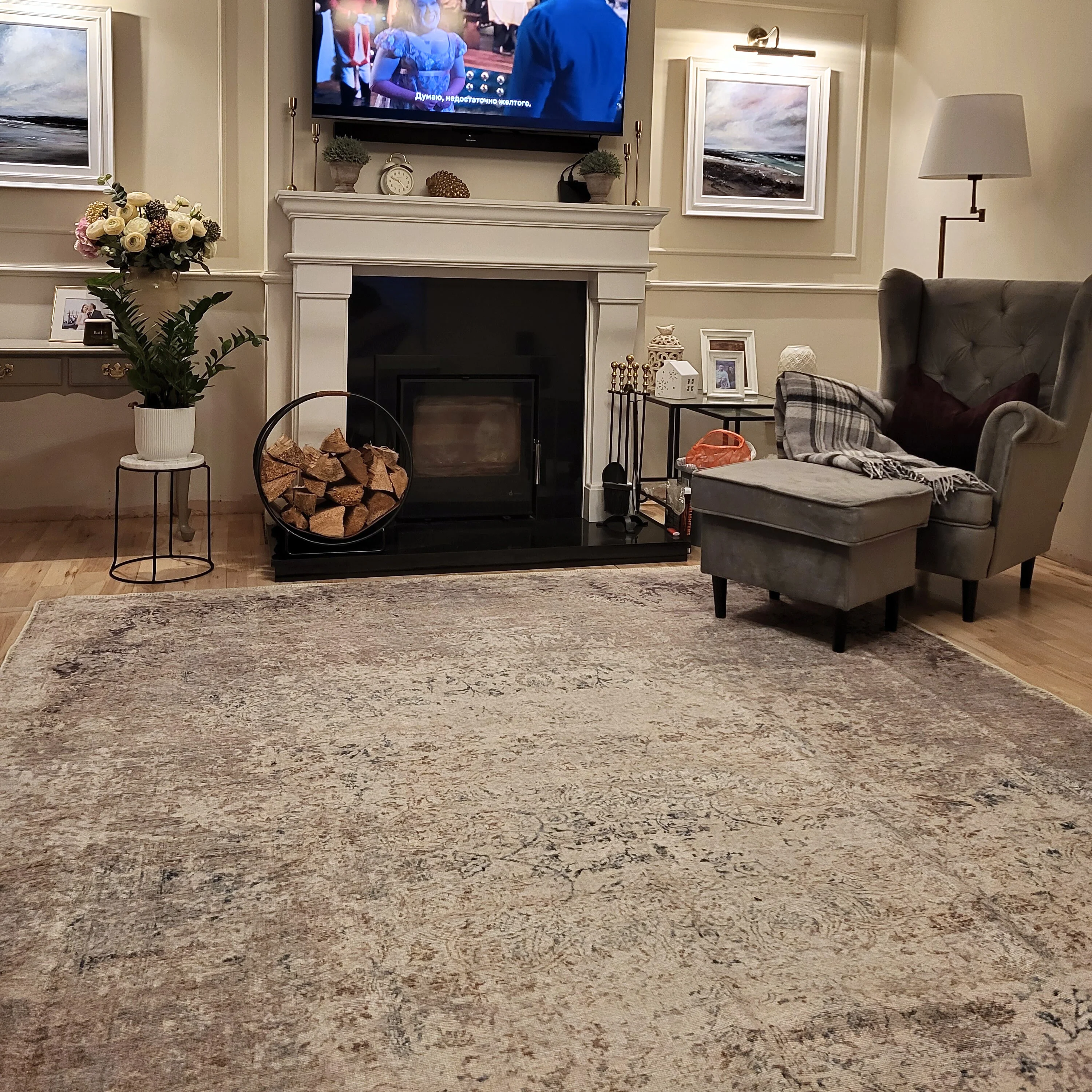 Flatwoven Washable Distressed Renaissance Grey Beige Rug - Fleur - Image 12