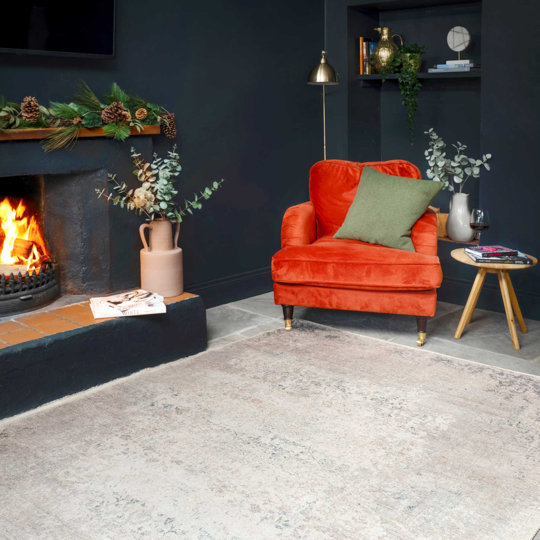 Flatwoven Washable Distressed Renaissance Grey Beige Rug - Fleur - Image 6