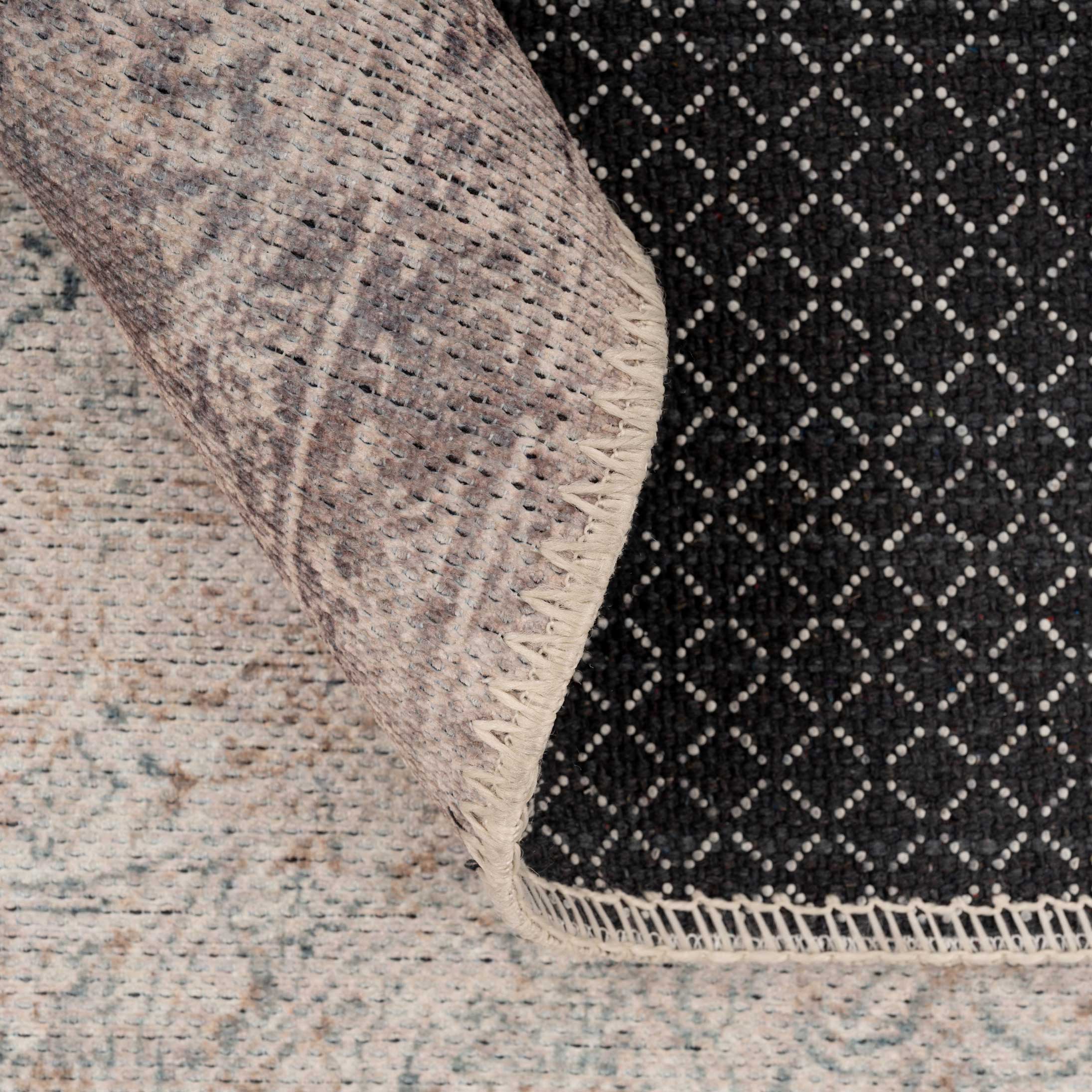 Flatwoven Washable Distressed Renaissance Grey Beige Runner - Fleur - Image 3