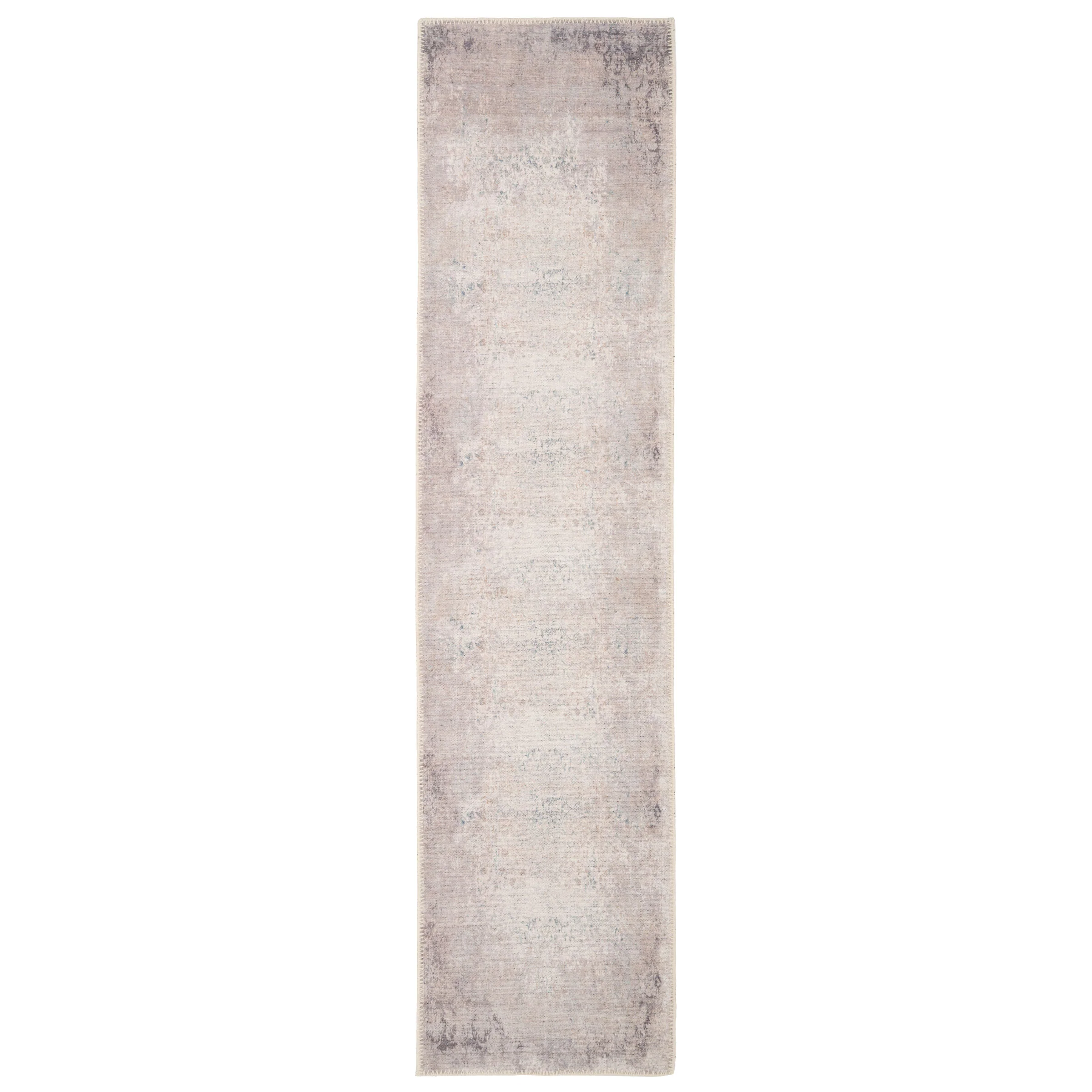 Flatwoven Washable Distressed Renaissance Grey Beige Runner - Fleur - Image 4
