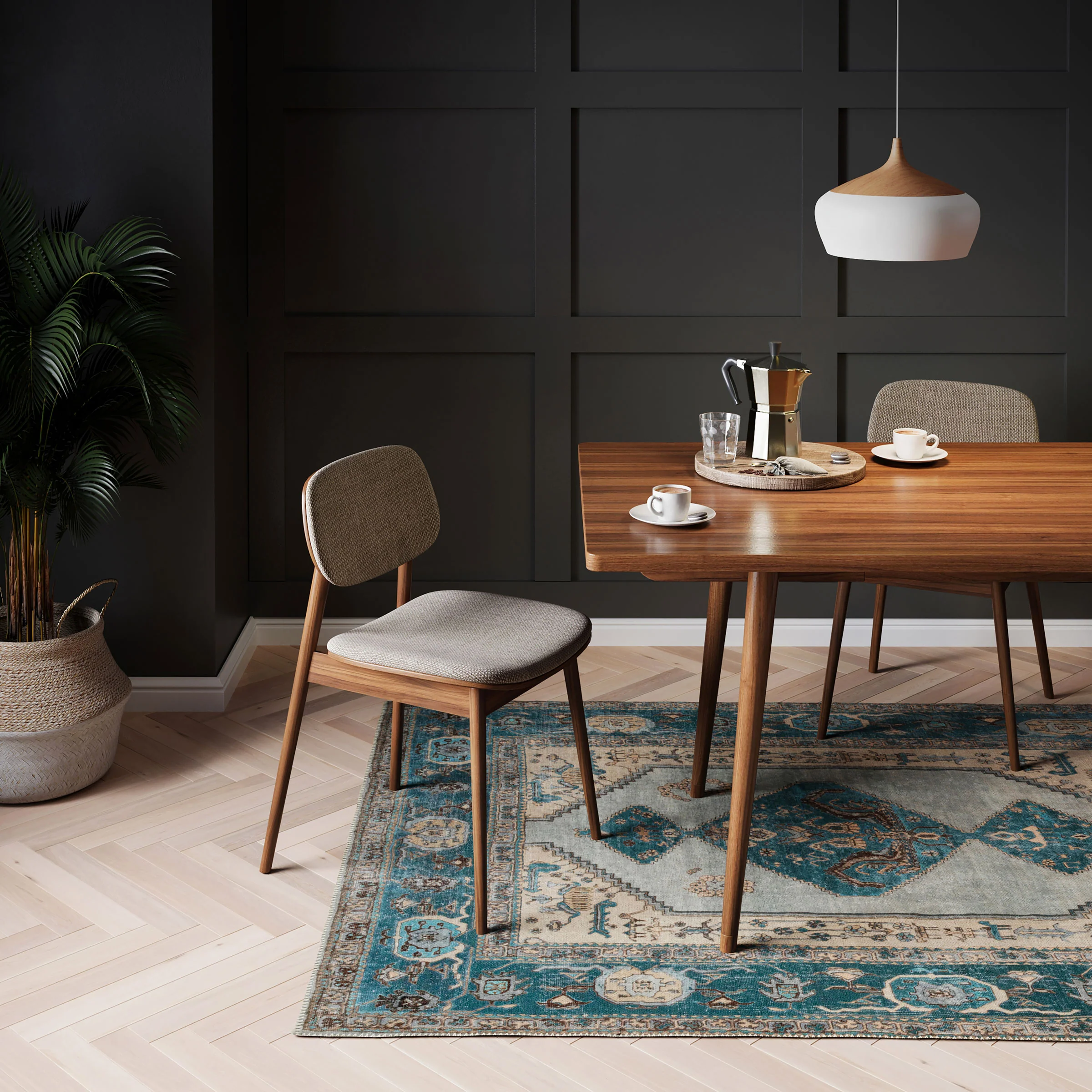 Flatwoven Washable Distressed Teal Bordered Rug - Cyrus - Image 11