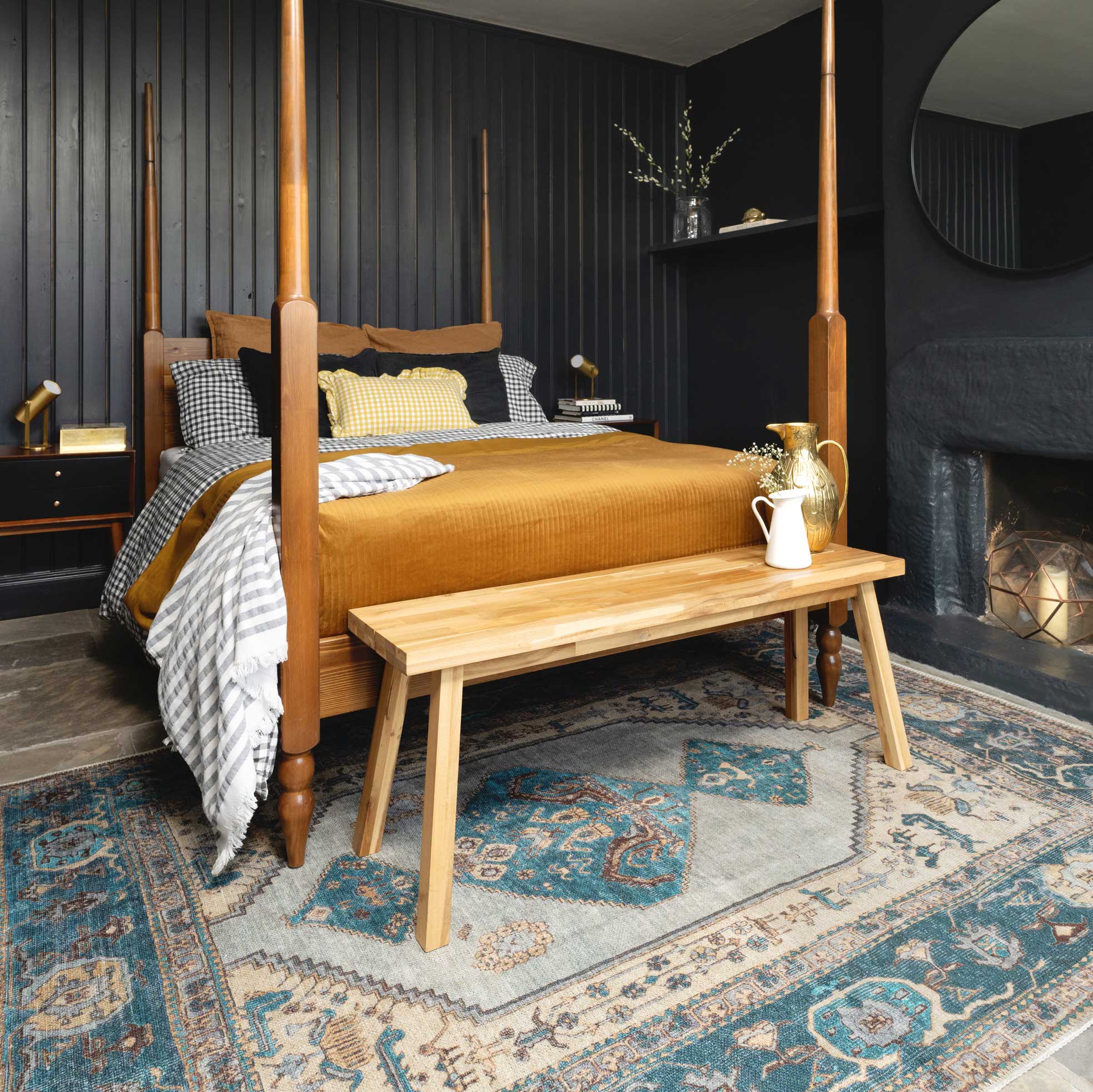 Flatwoven Washable Distressed Teal Bordered Rug - Cyrus - Image 4