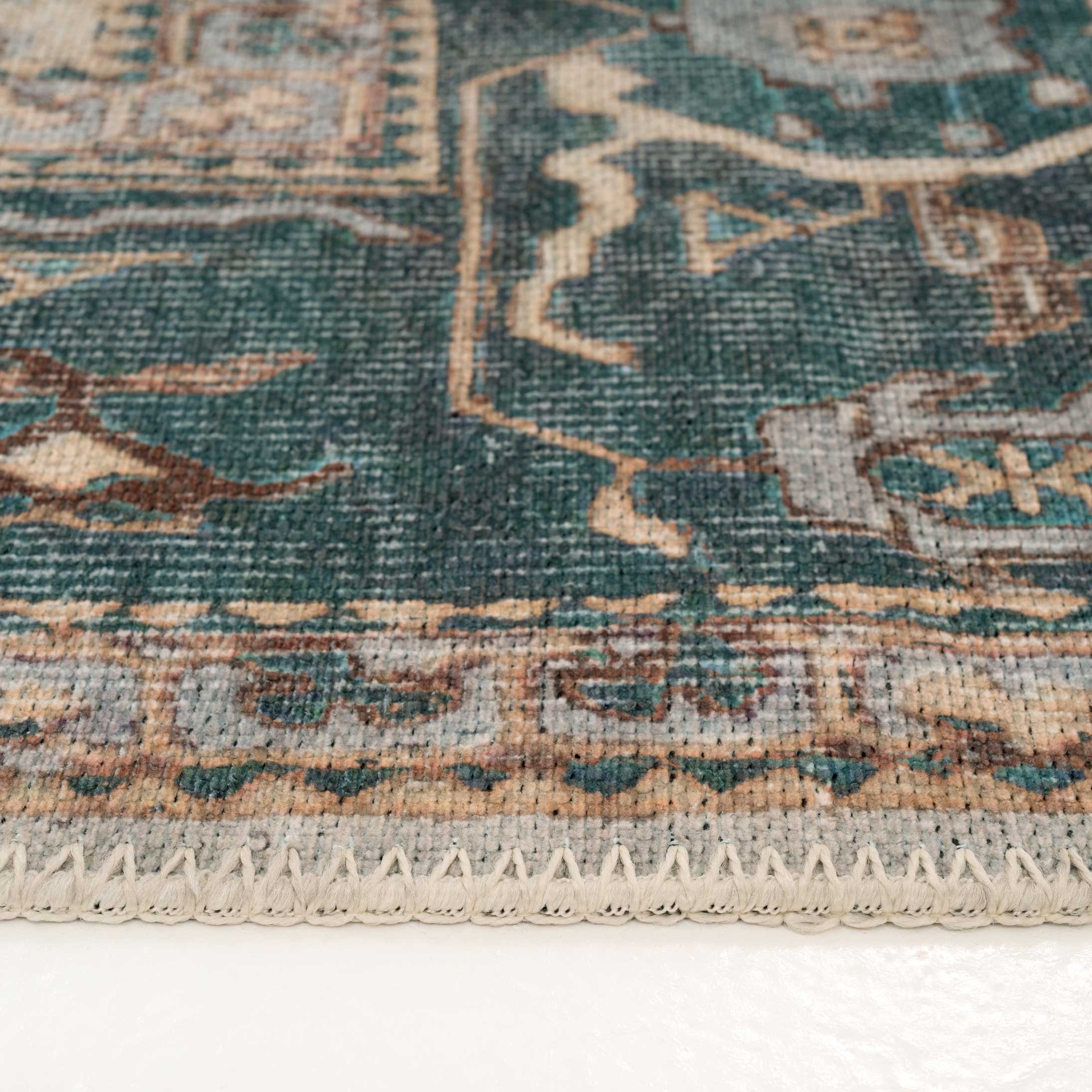 Flatwoven Washable Distressed Teal Runner - Cyrus - Image 7