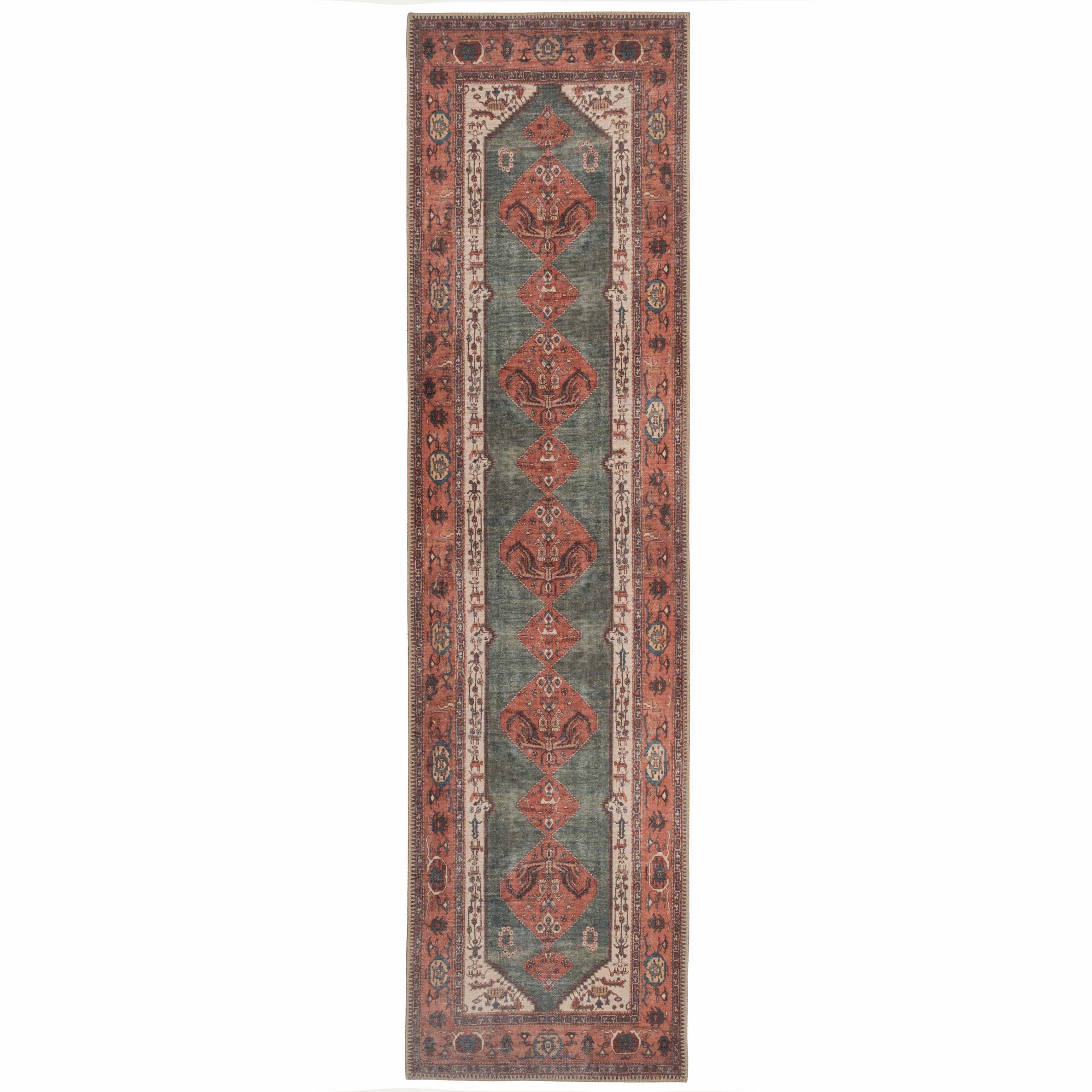 Flatwoven Washable Distressed Terracotta Green Boho Rug - Faro - Image 18