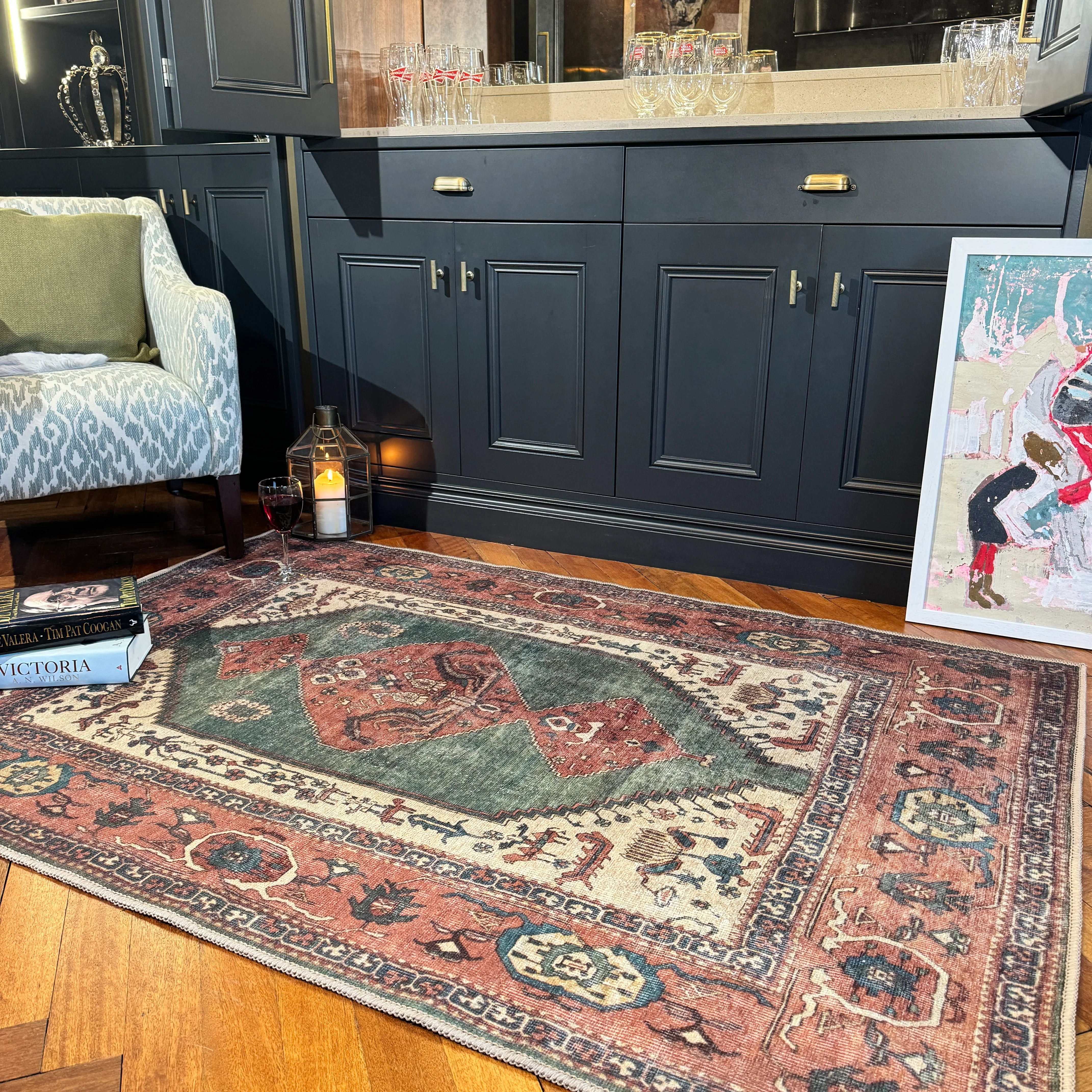 Flatwoven Washable Distressed Terracotta Green Boho Rug - Faro - Image 20