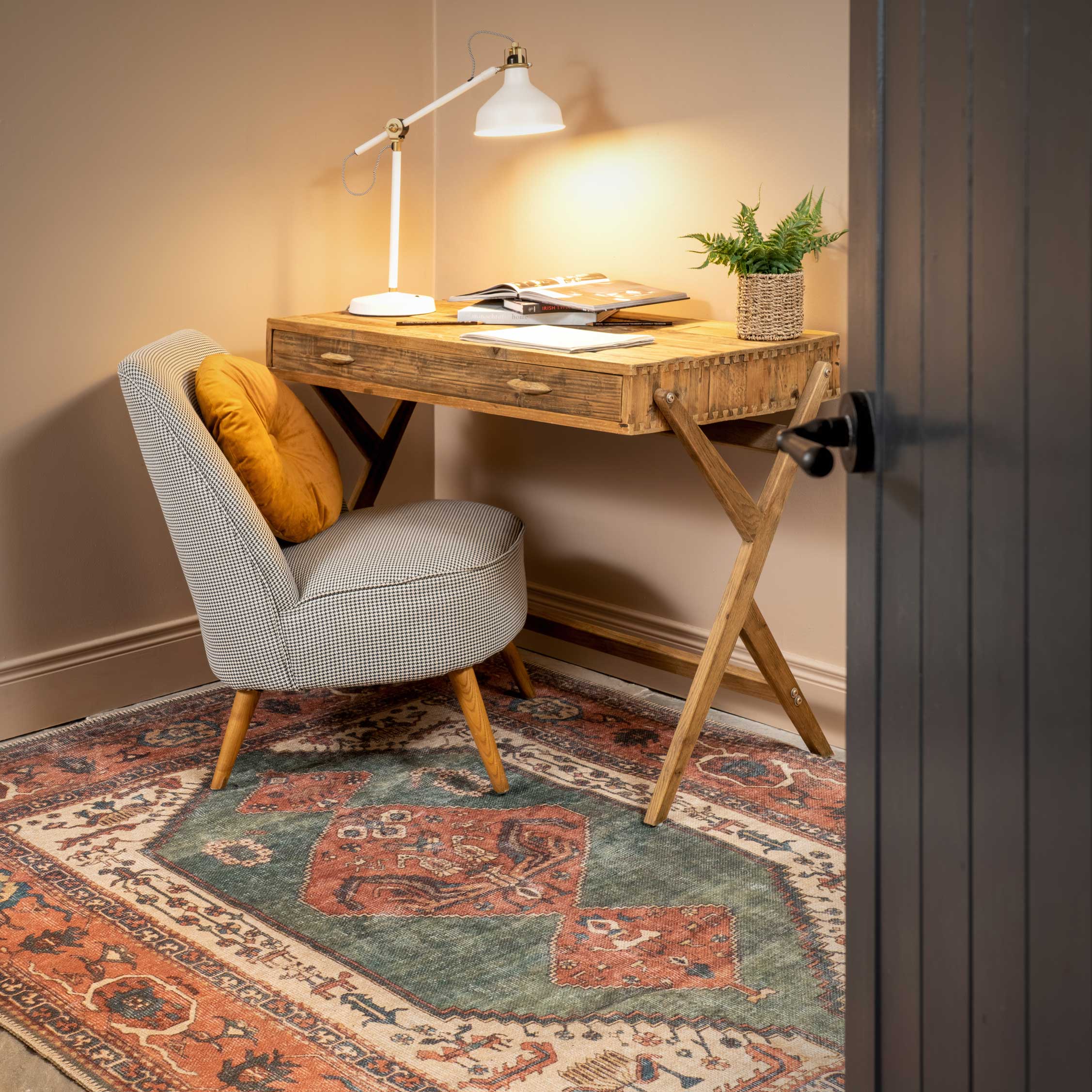 Flatwoven Washable Distressed Terracotta Green Boho Rug - Faro - Image 8