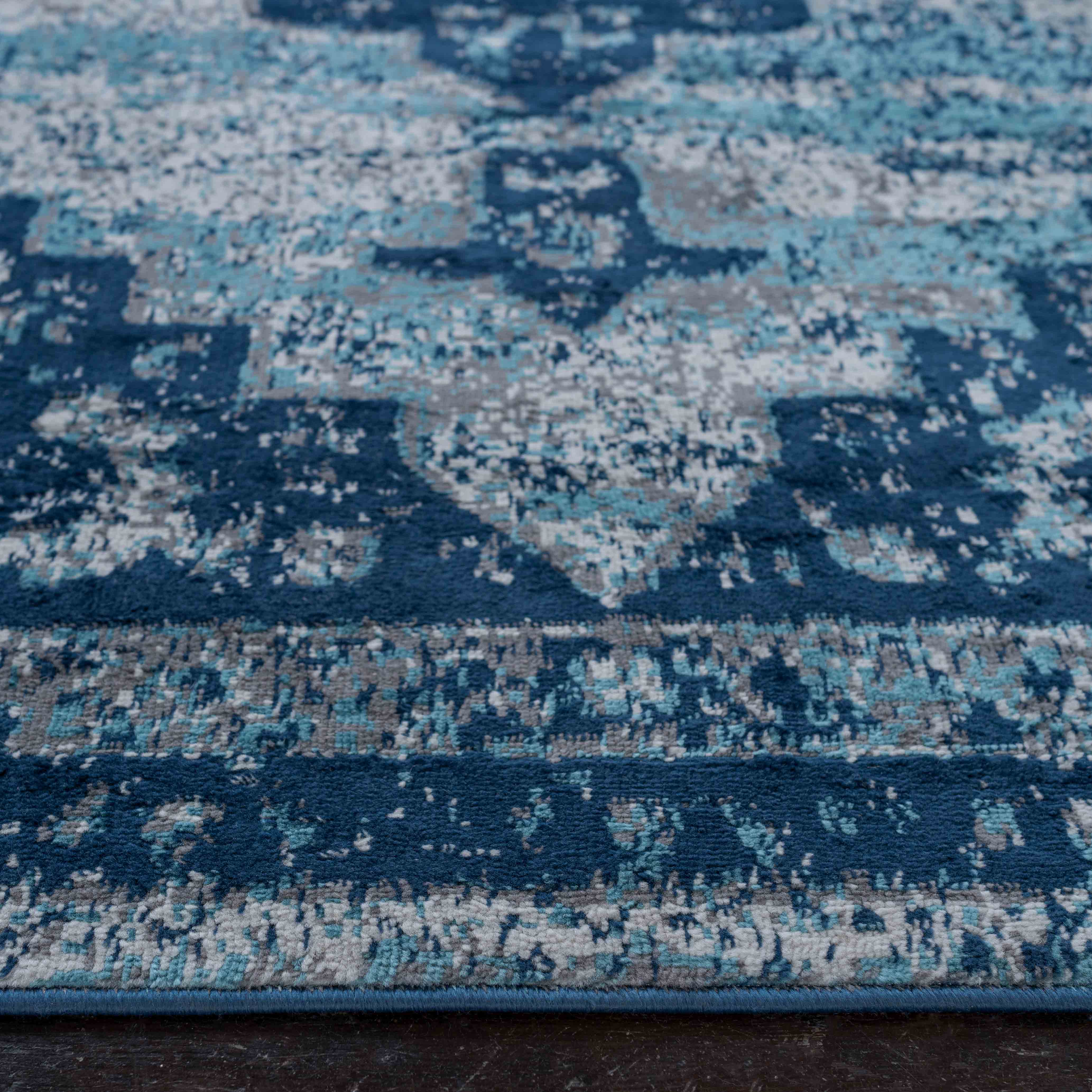 Faded Distressed Navy Blue Oriental Runner Rug - Image 3