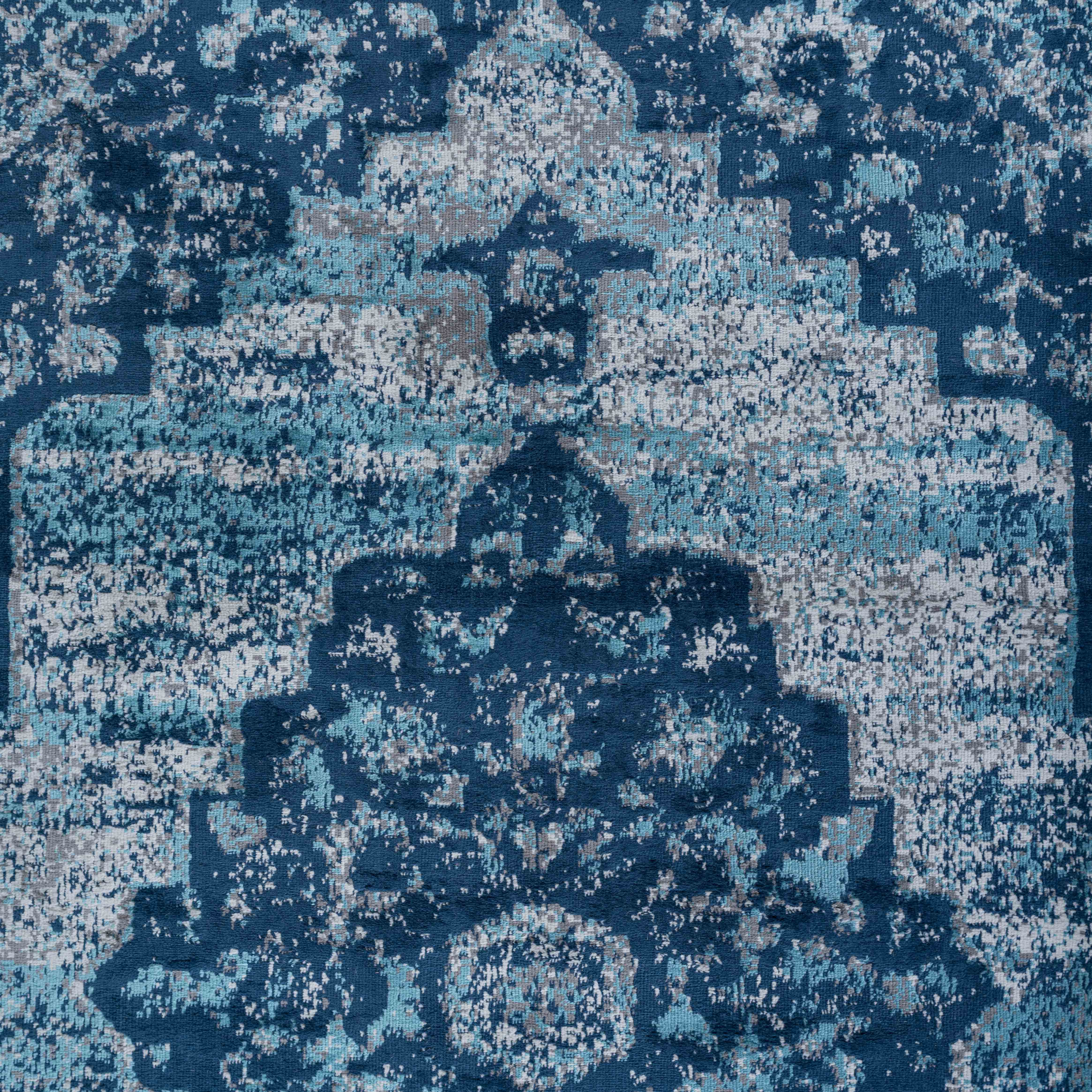 Faded Distressed Navy Blue Oriental Runner Rug - Image 4
