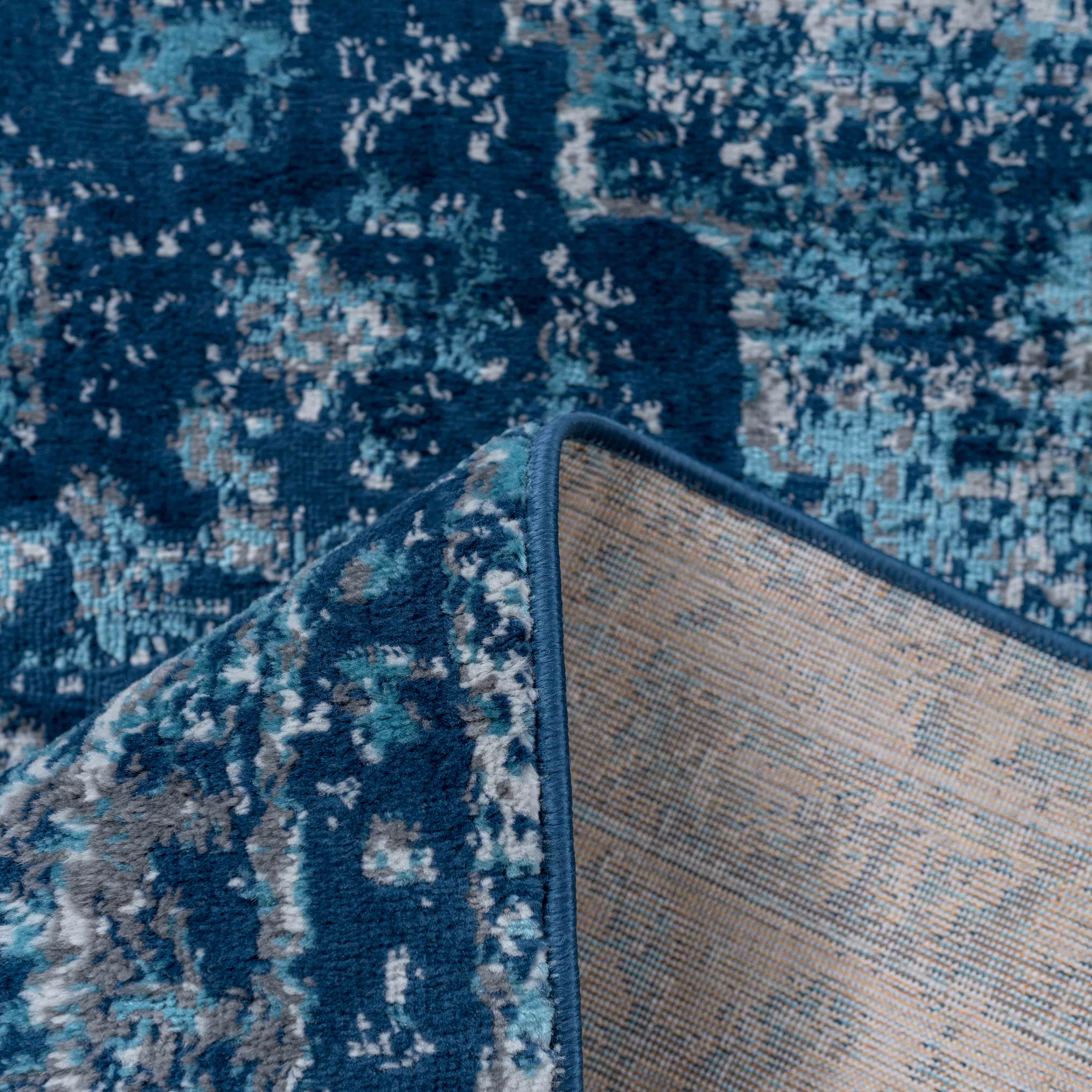 Faded Distressed Navy Blue Oriental Runner Rug - Image 5