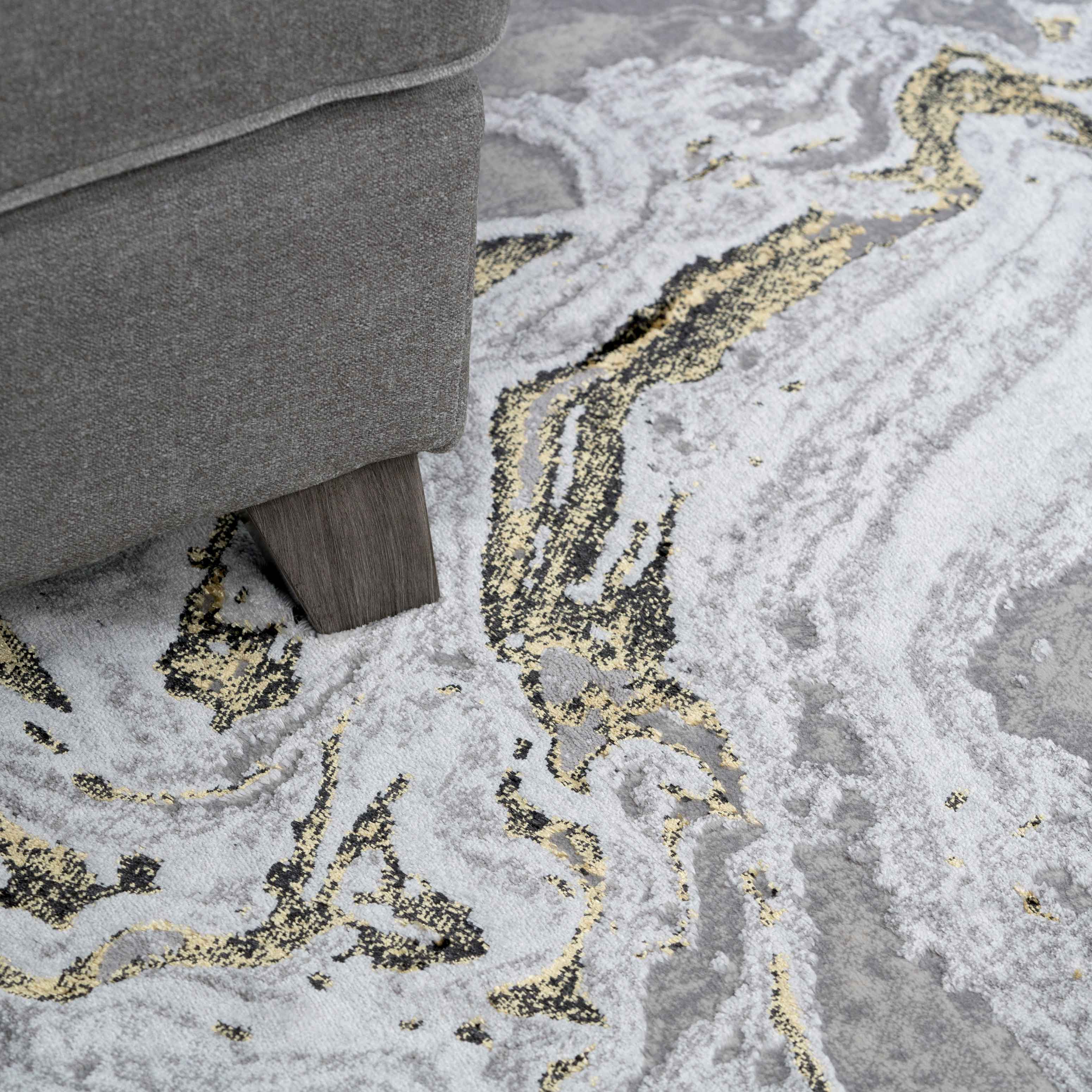 Gold Abstract Swirl Pattern Living Room Rugs - Marble - Image 11