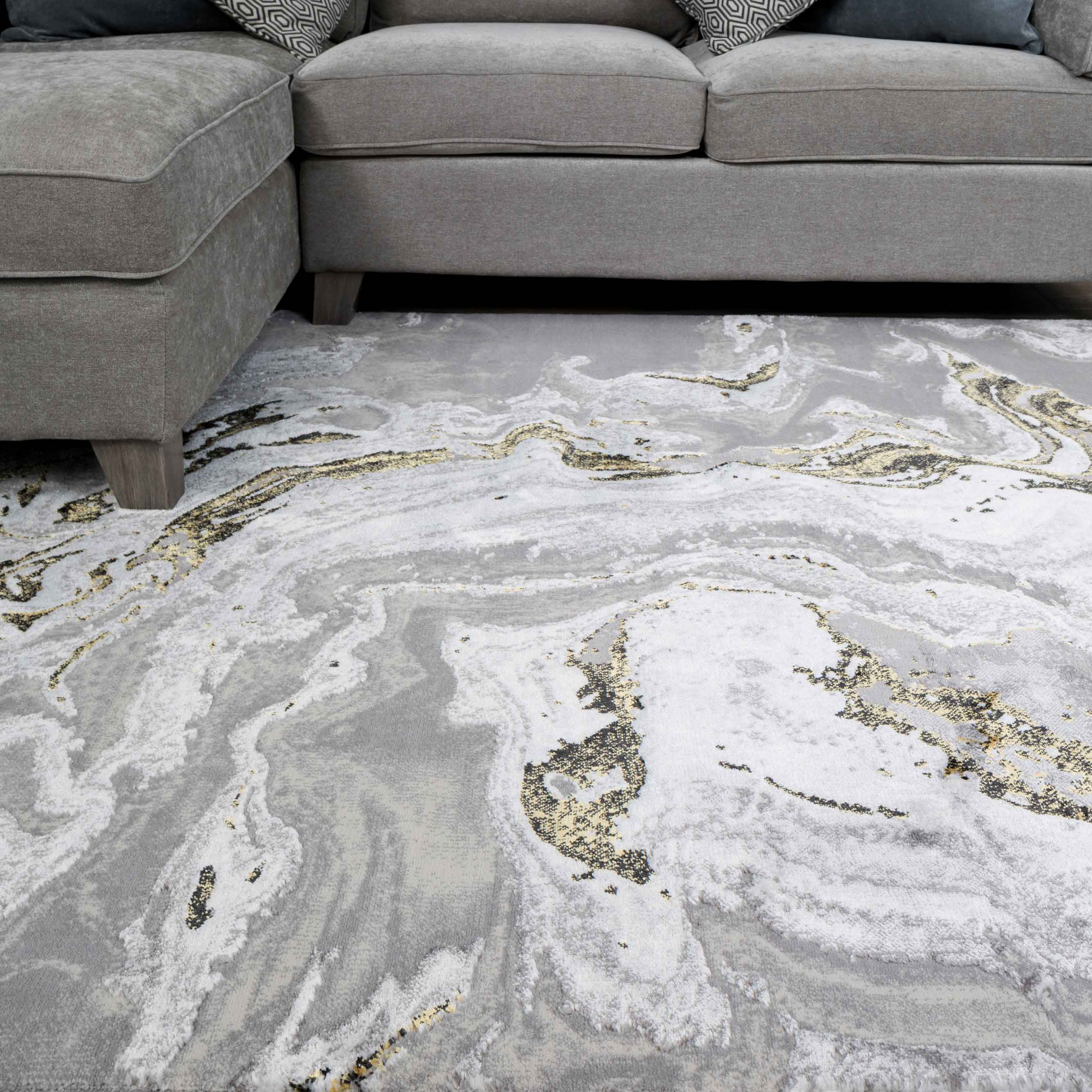 Gold Abstract Swirl Pattern Living Room Rugs - Marble - Image 3