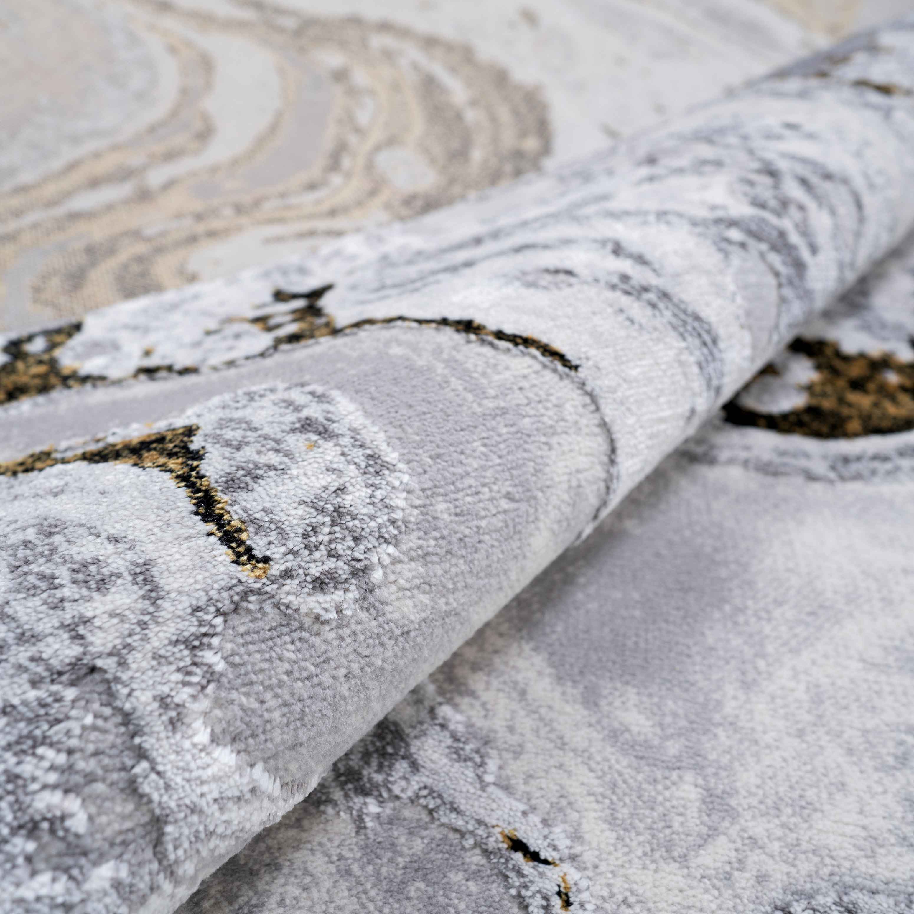 Gold Abstract Swirl Pattern Living Room Rugs - Marble - Image 5