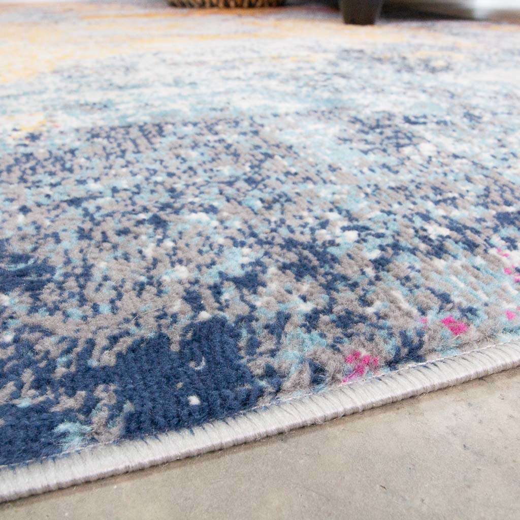 Gold Blue Distressed Living Room Runner Rug - Image 6