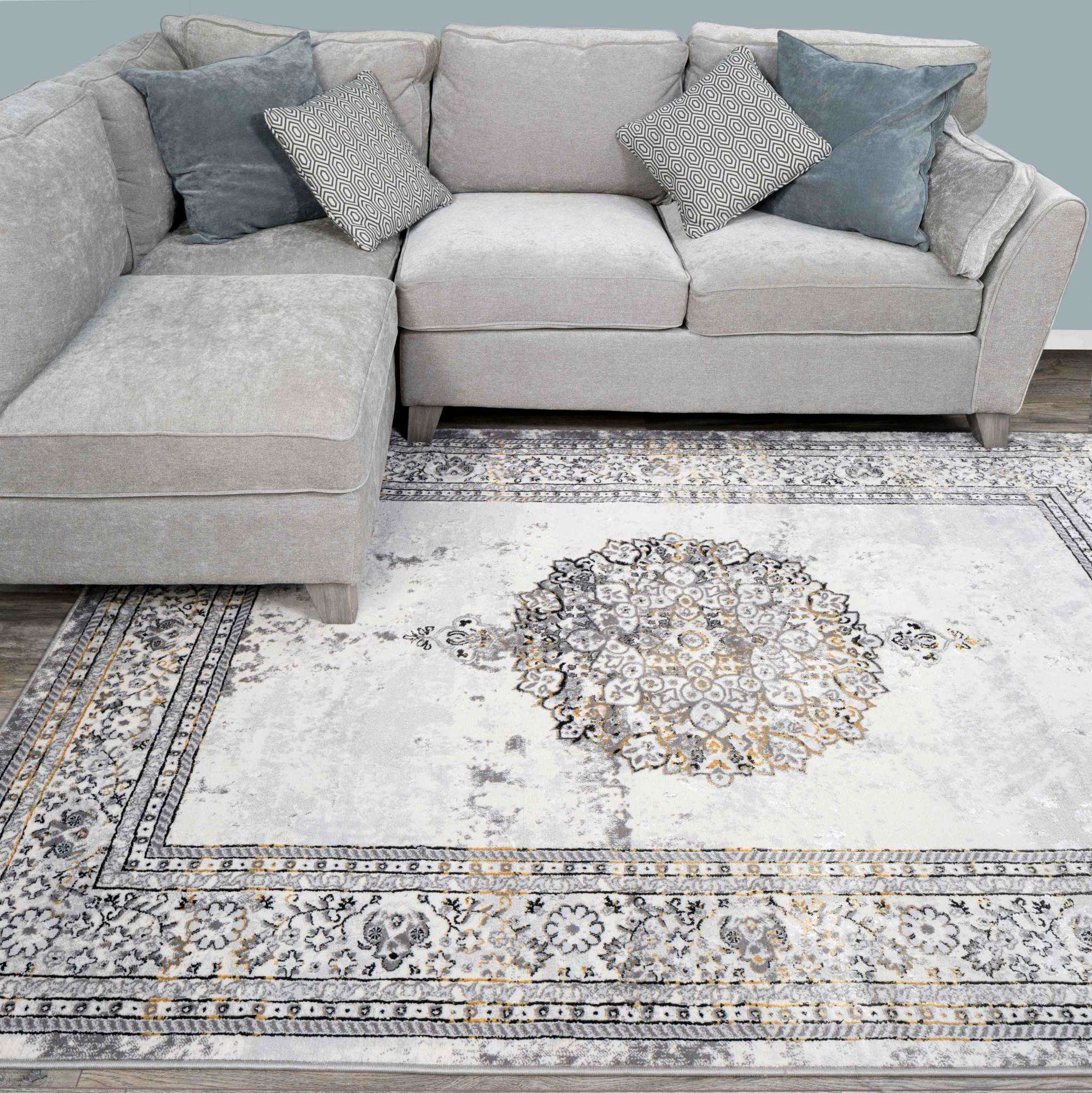 Gold Traditional Distressed Living Room Rug - Victoria - Image 3