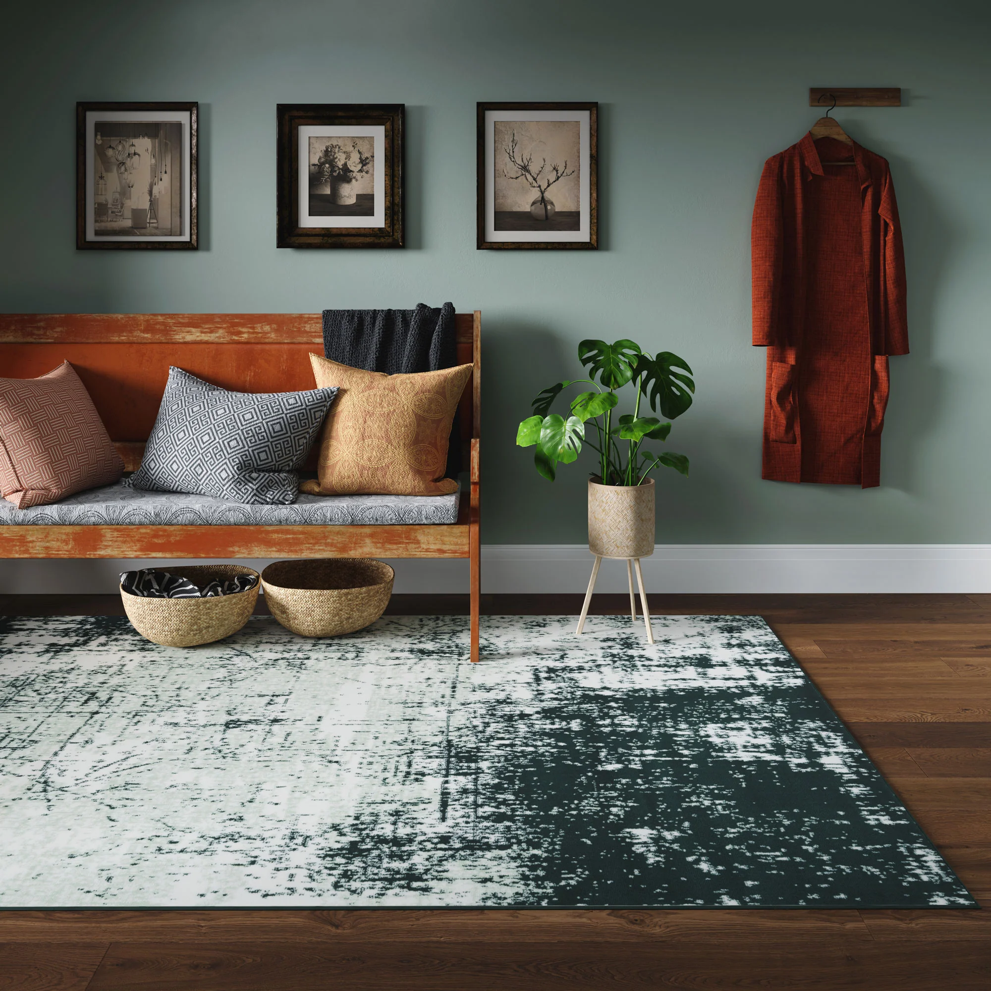 Green Distressed Living Room Rug - Image 3