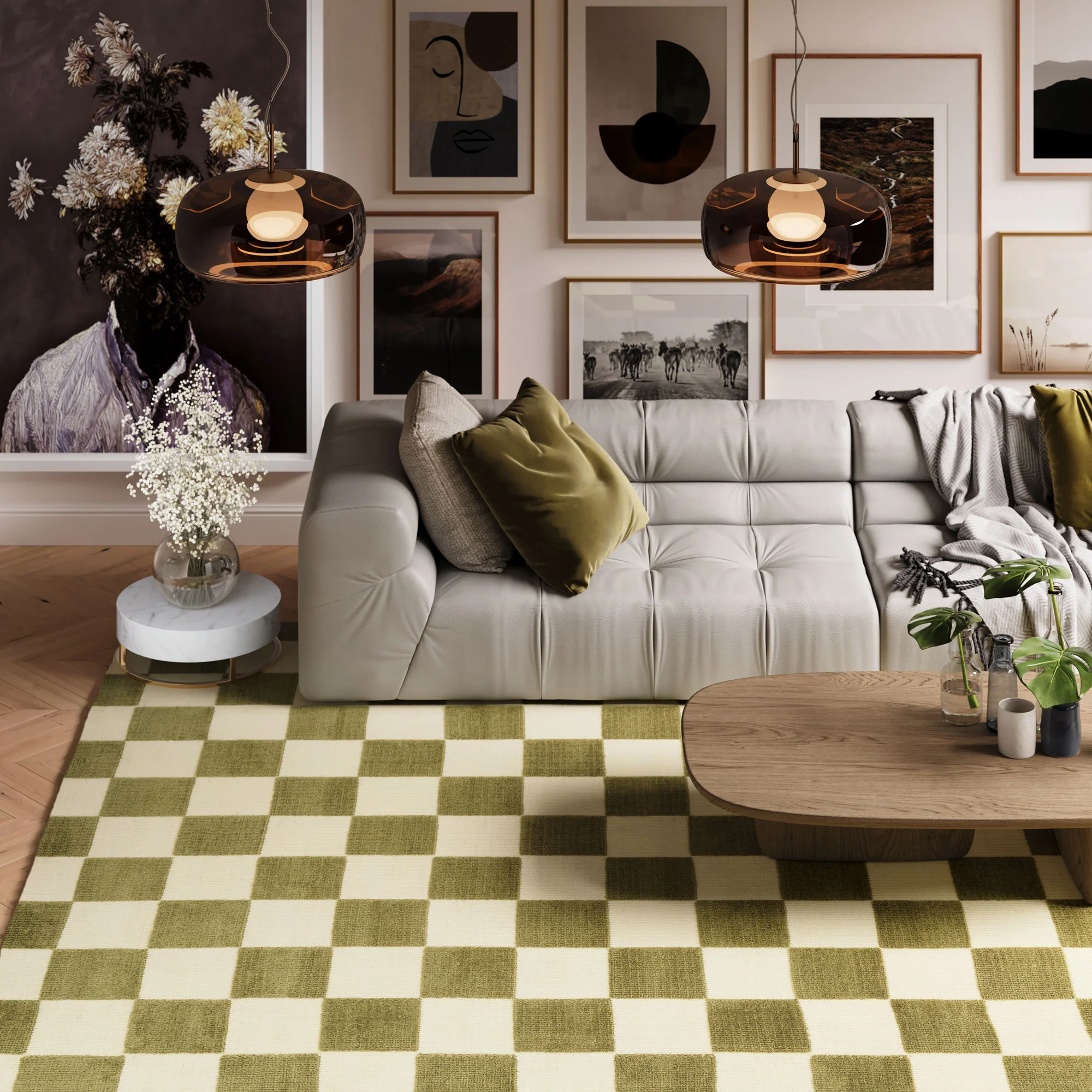 Green Retro Checkerboard Rug - Maze - Image 3
