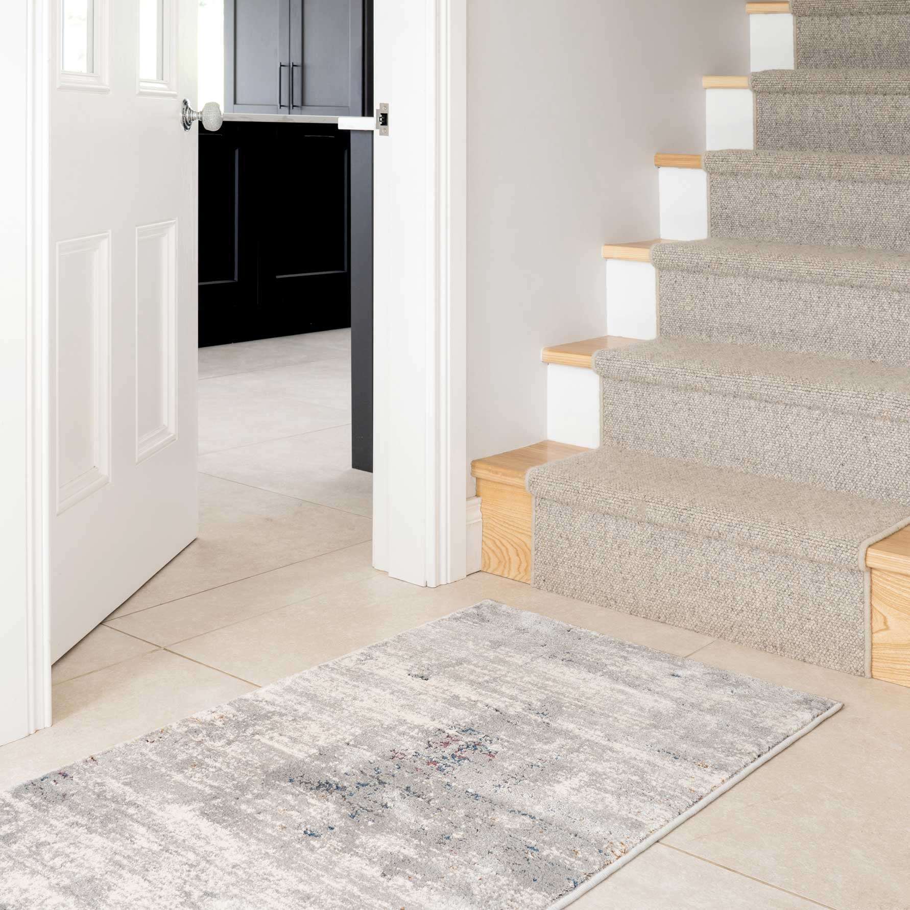 Grey Distressed Multicoloured Abstract Kitchen Runner Rug - Image 3