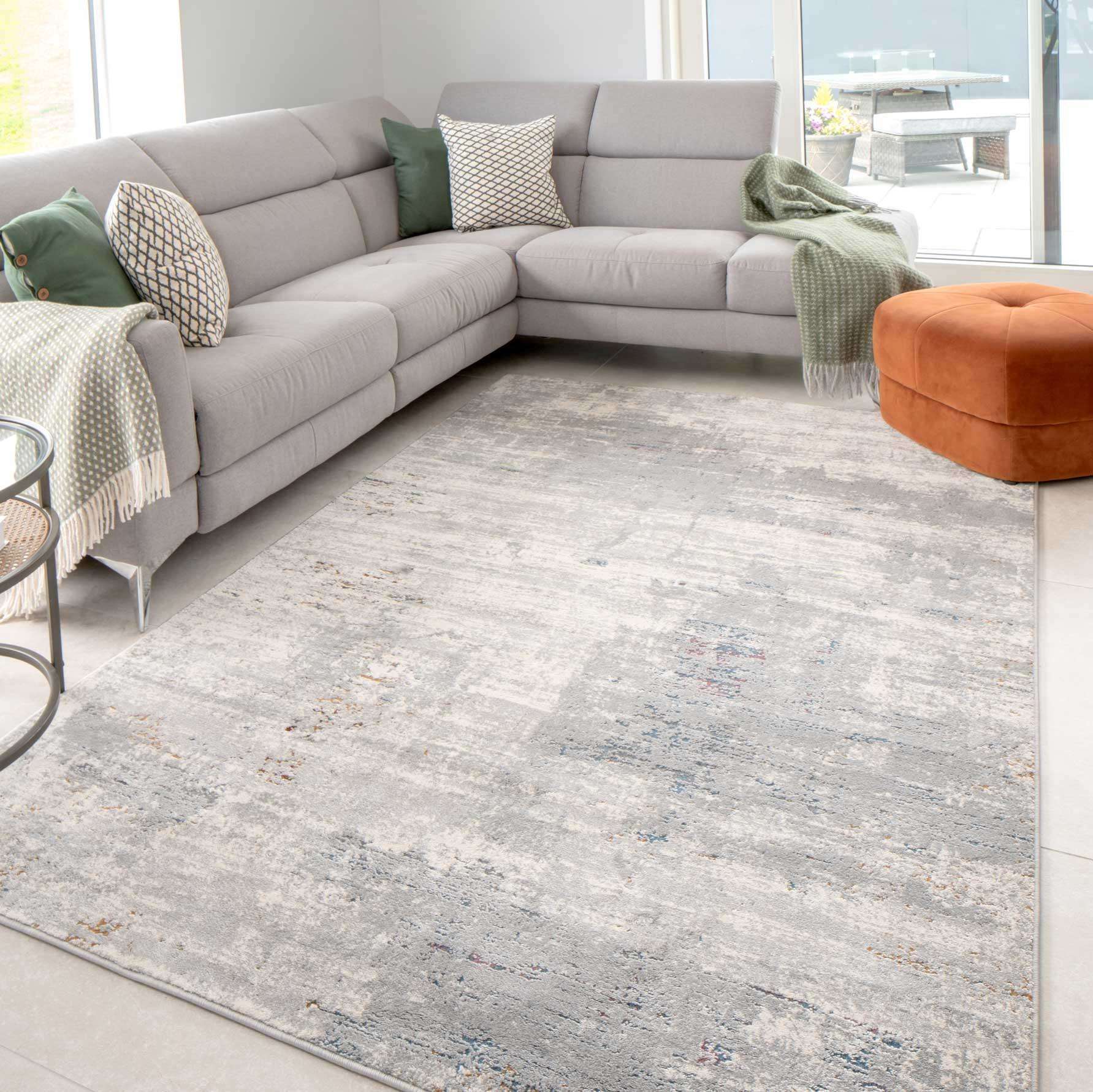 Grey Distressed Multicoloured Abstract Kitchen Runner Rug - Image 6