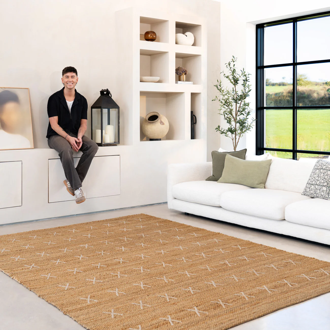 Handwoven Brown Jute Cross Stitch Rug - Callie - Image 6